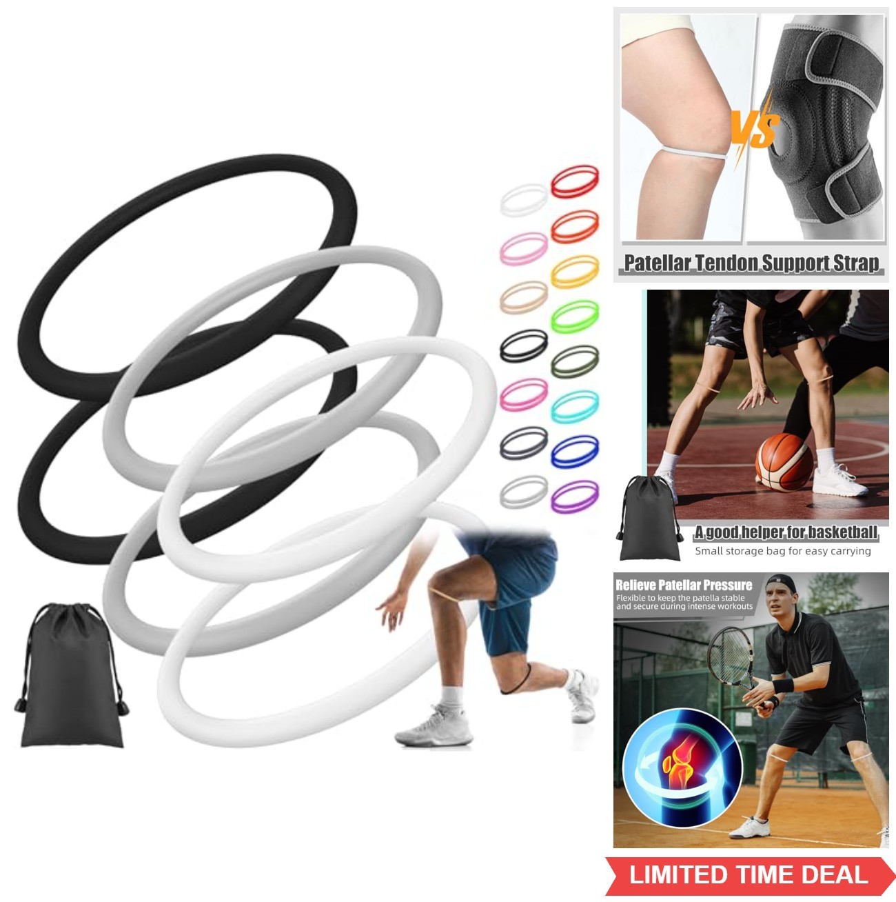 Patella Knee Band 6 Pack Silicone Support Strap for Basketball Running Training