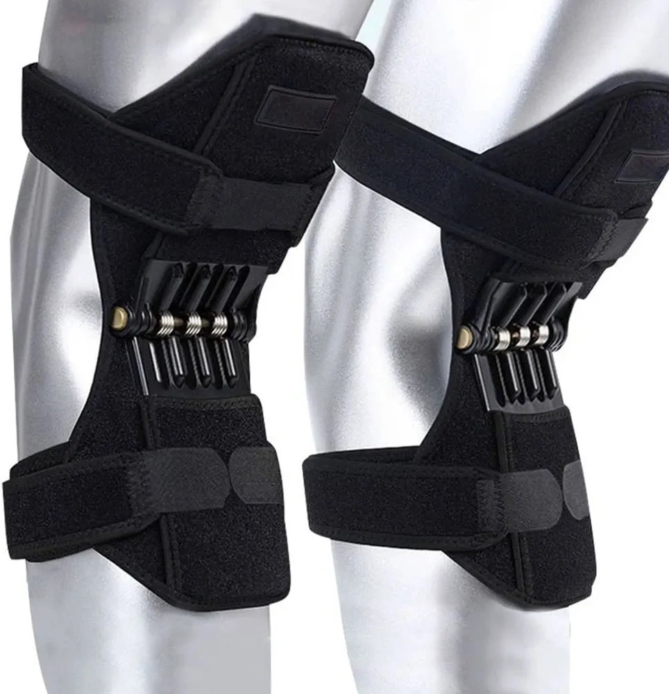 Knee Stabilizer Pad Powerknee 2pcs Joint Support Brace Rebound Spring Black Pair