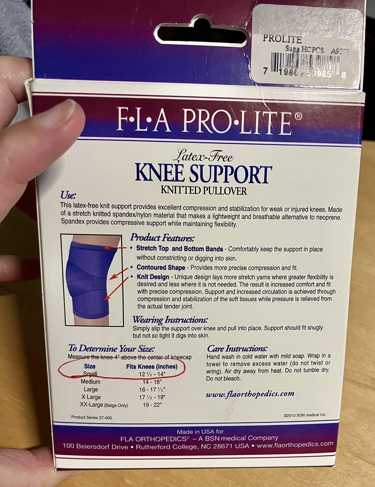 FLA Small Pro-Lite Knee Support Knitted Pullover Beige 12.5-14” NEW