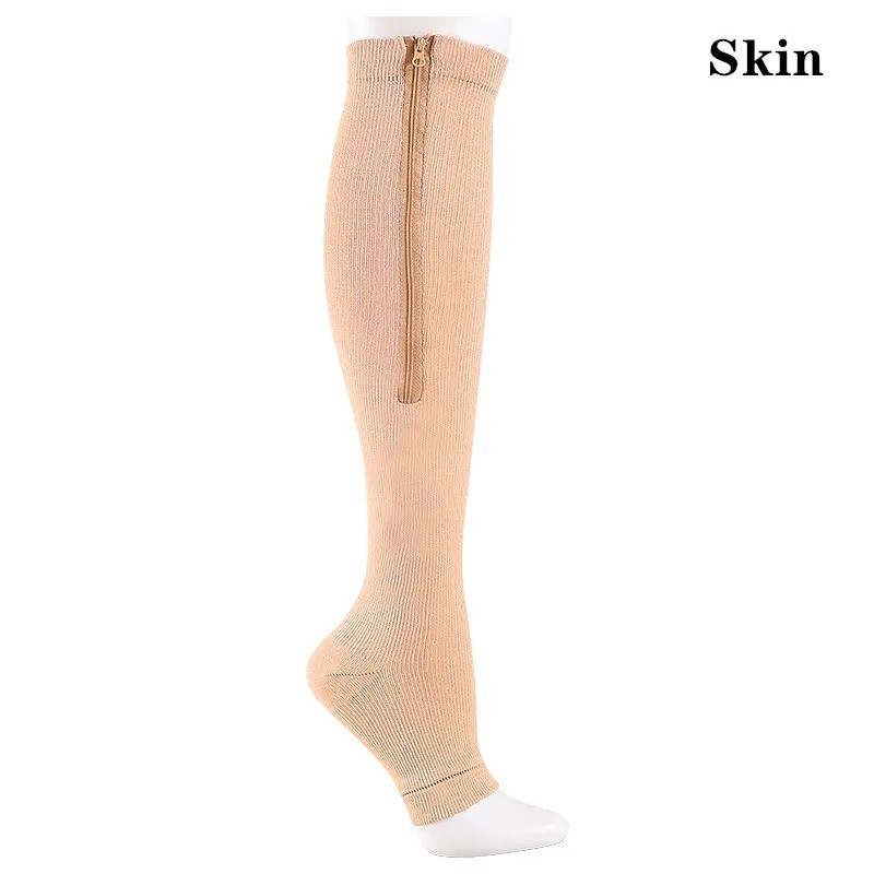 Compression Socks(Pack of 2pcs)Stocking 20-30mmHg Knee High Support Open Toe Zip