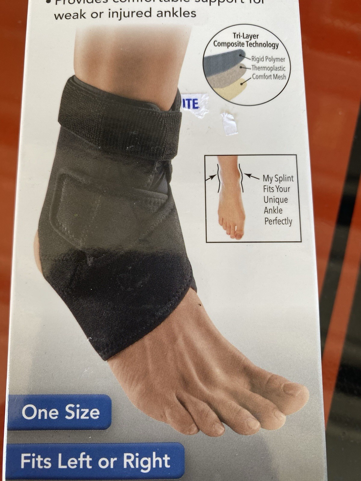 My ANKLE SPLINT Heat Activated Custom Fit One Size Fits Left or Right NEW In Box