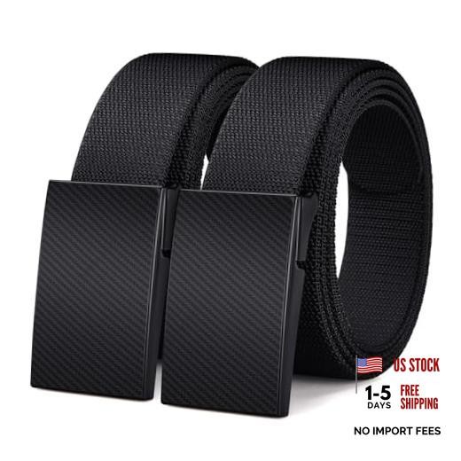 2-Pack TSA Non-Metal Belt for Men, 1.38″ Size 43 (Fits Waist 35-40） Black