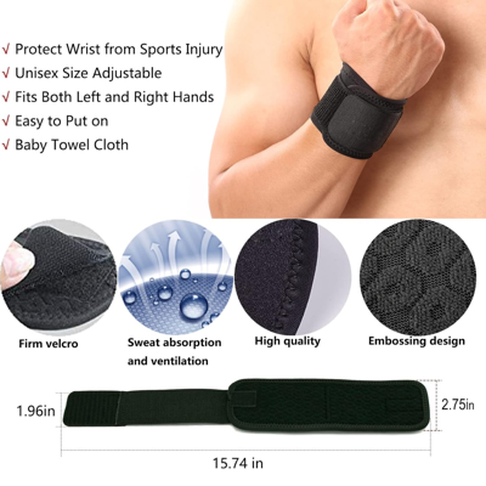 Wrist Brace Pair for Carpal Tunnel Relief and Support Adjustable Elastic