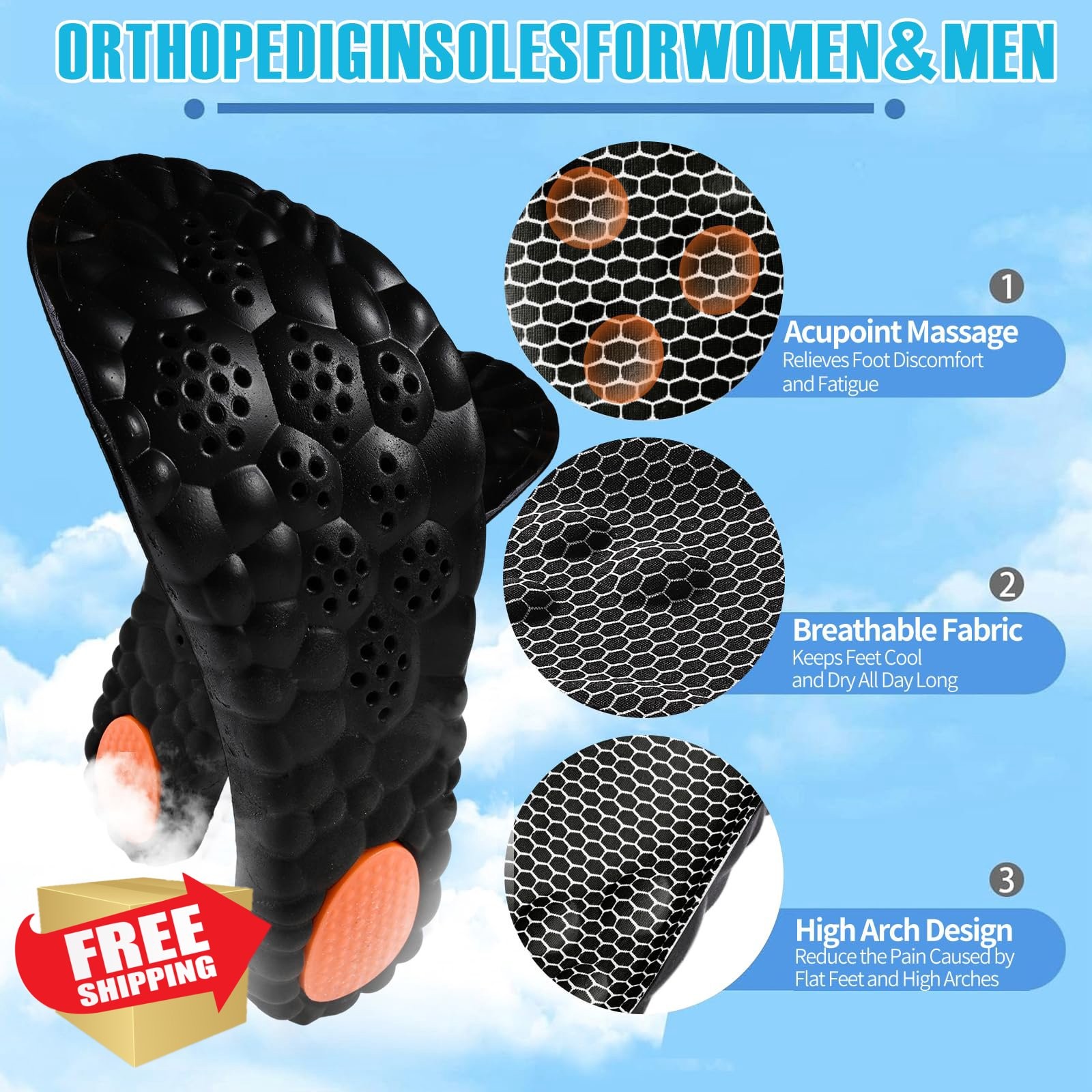 Steppers Insoles Men Women 2026 M8-8.5 W9-9.5 Memory Foam Arch Support