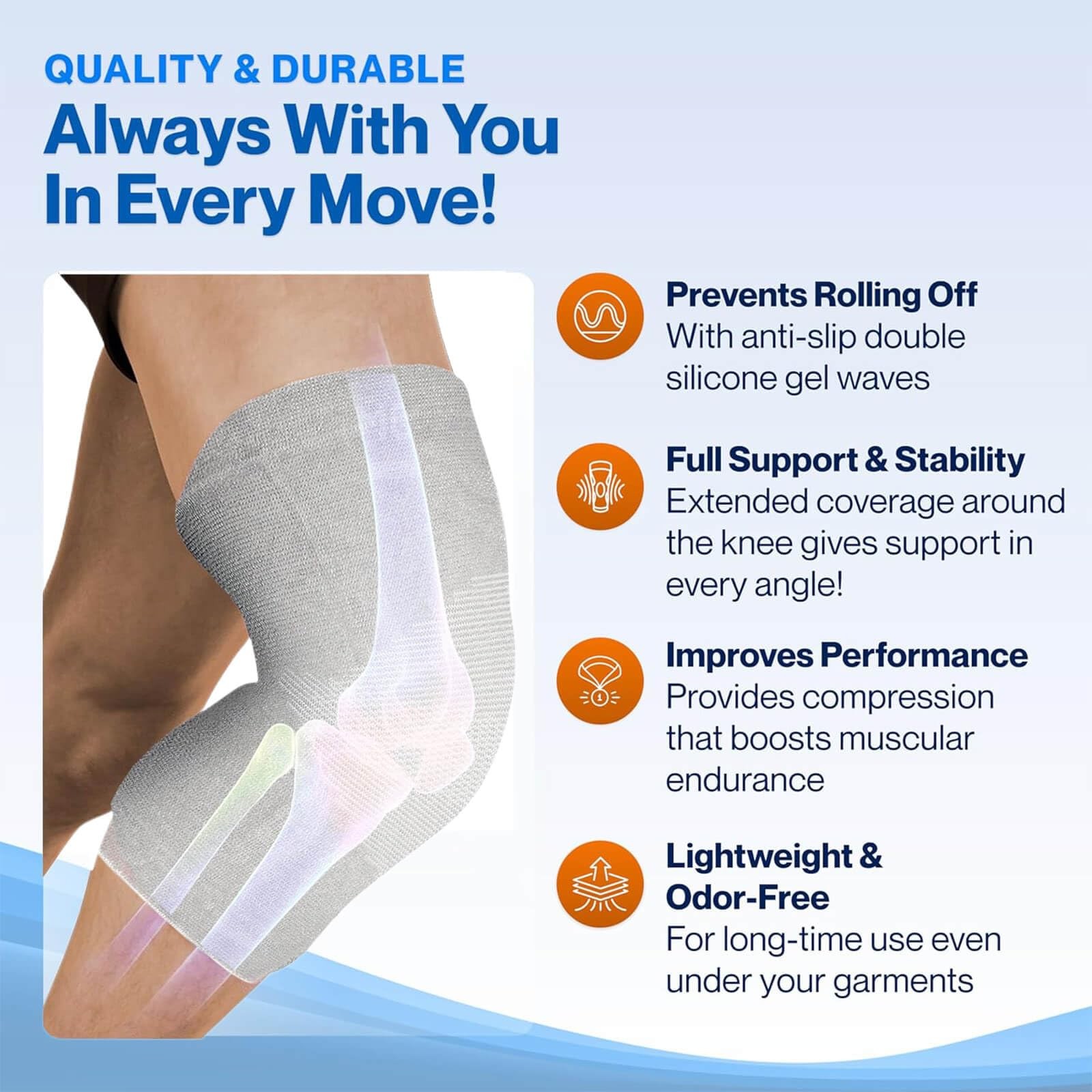 SIOEPUEO Bamboo Knee Sleeve for Knee Pain – One Pair Compression Bamboo Knee