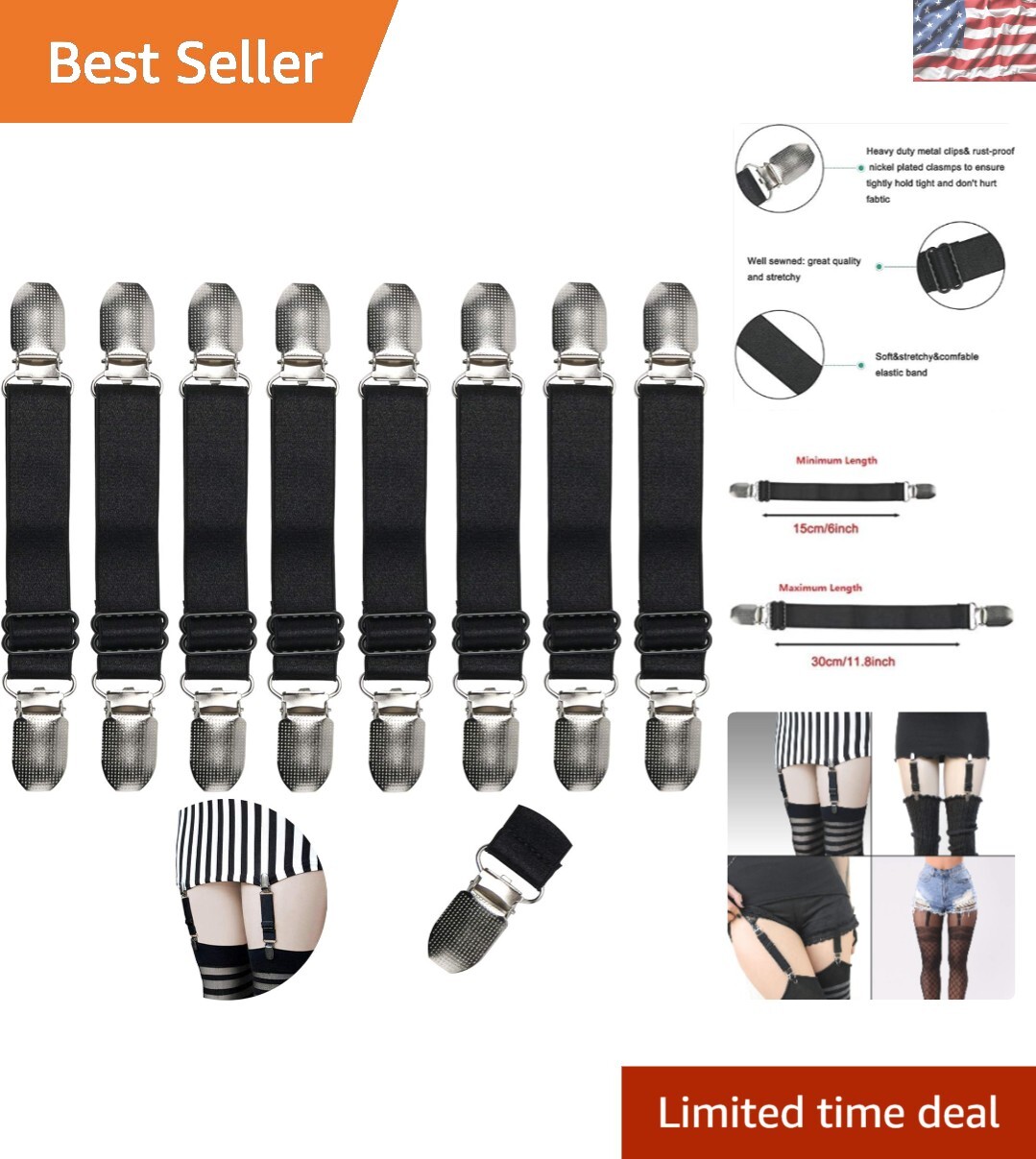Premium Black Boot Straps – Elastic Clips for Riding Pants & Jeans (8 Pcs)