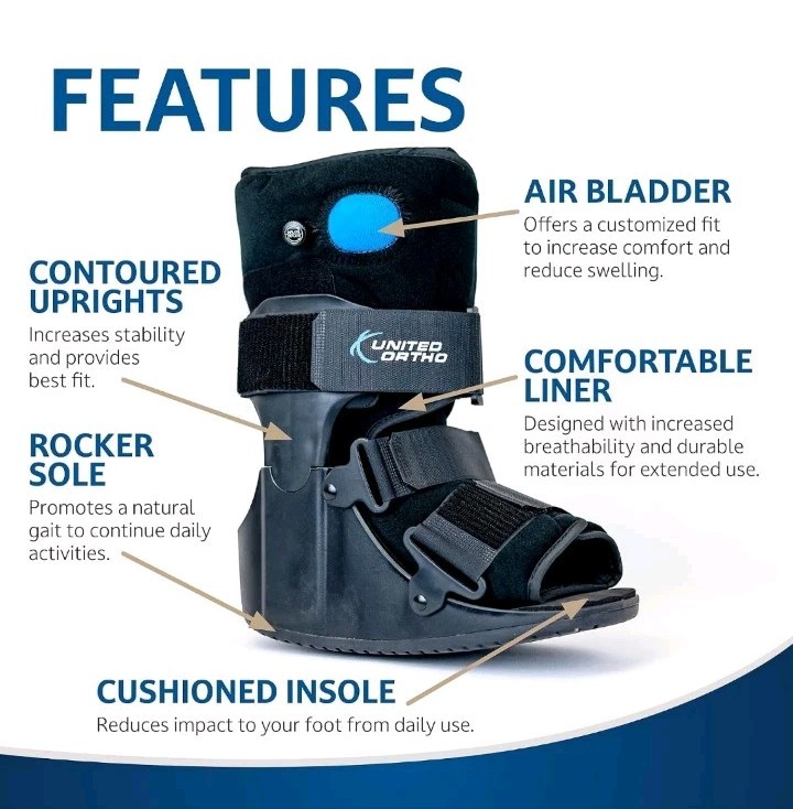 United Ortho Short Air Cam Walker Fracture Boot, Small, Black
