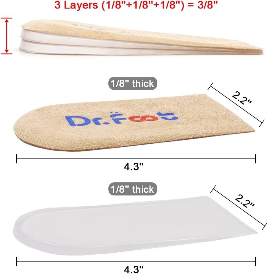 Height Increase Gel Heel Lift Inserts for Sports Injuries & Achilles Tendonitis