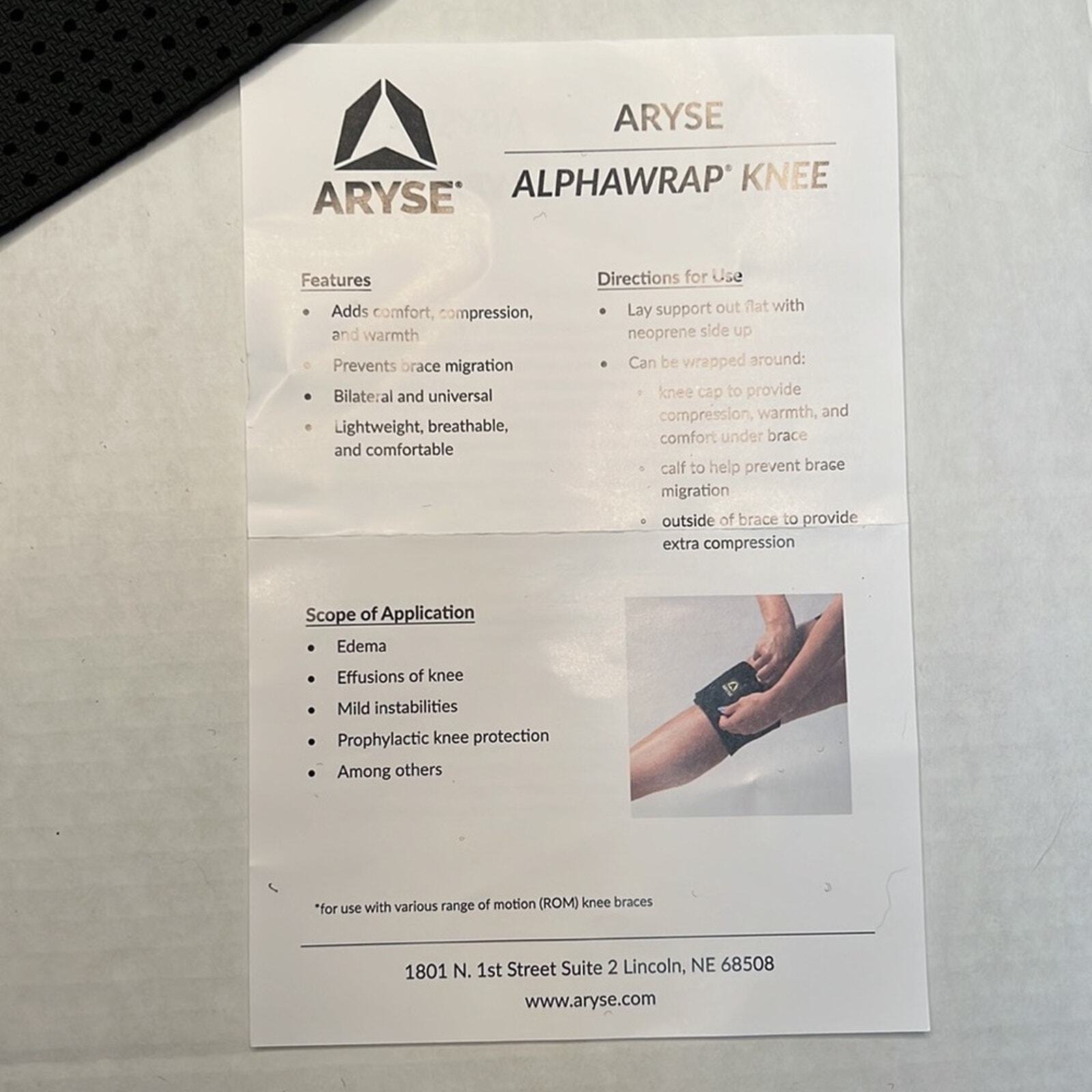 Aryse AY-97 AlphaAWrap knee wrap support L2397 size U UniversaL NEW