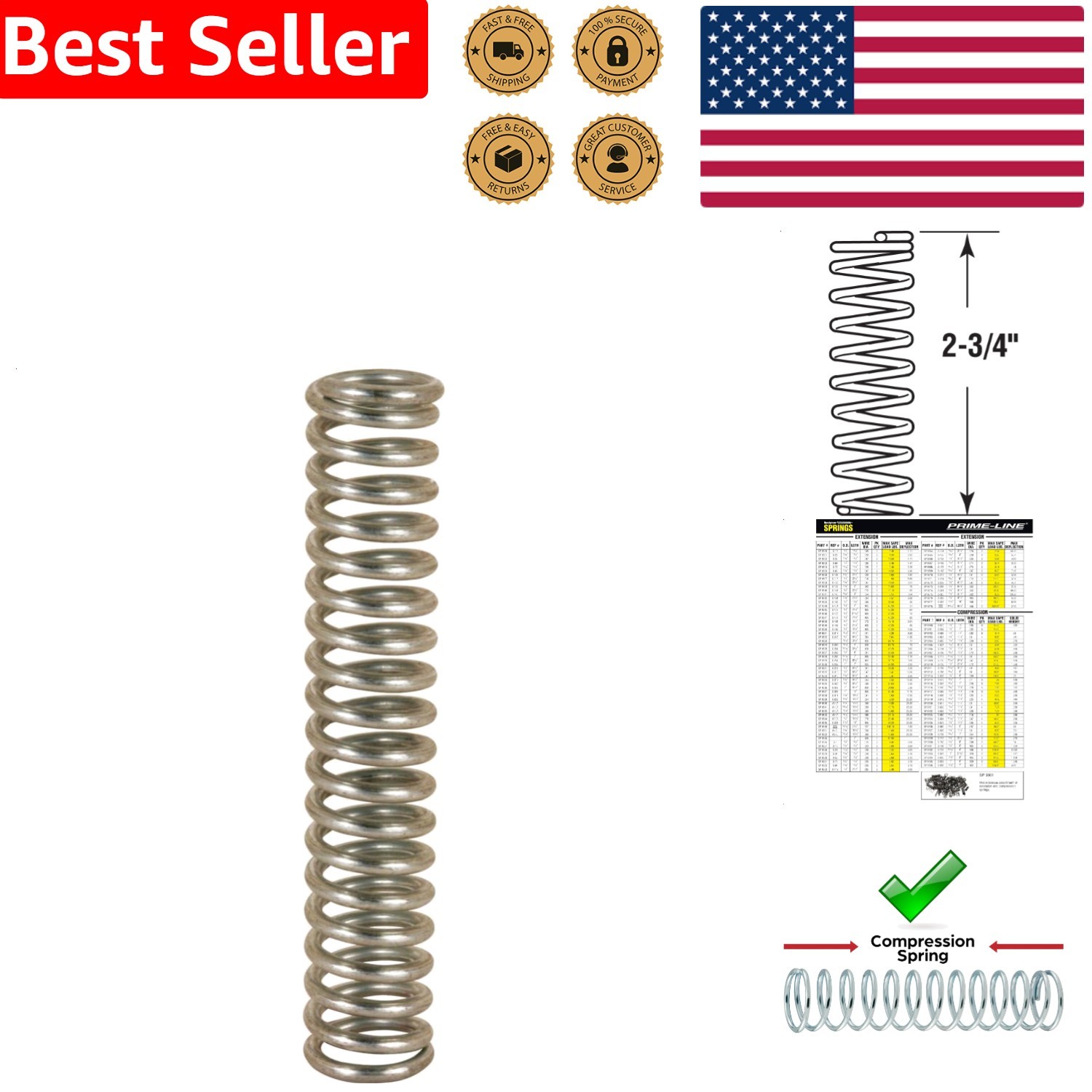 Compact Nickel-Plated Compression Springs – 1/2 In. Diameter, 0.072 GA (2 Pack)