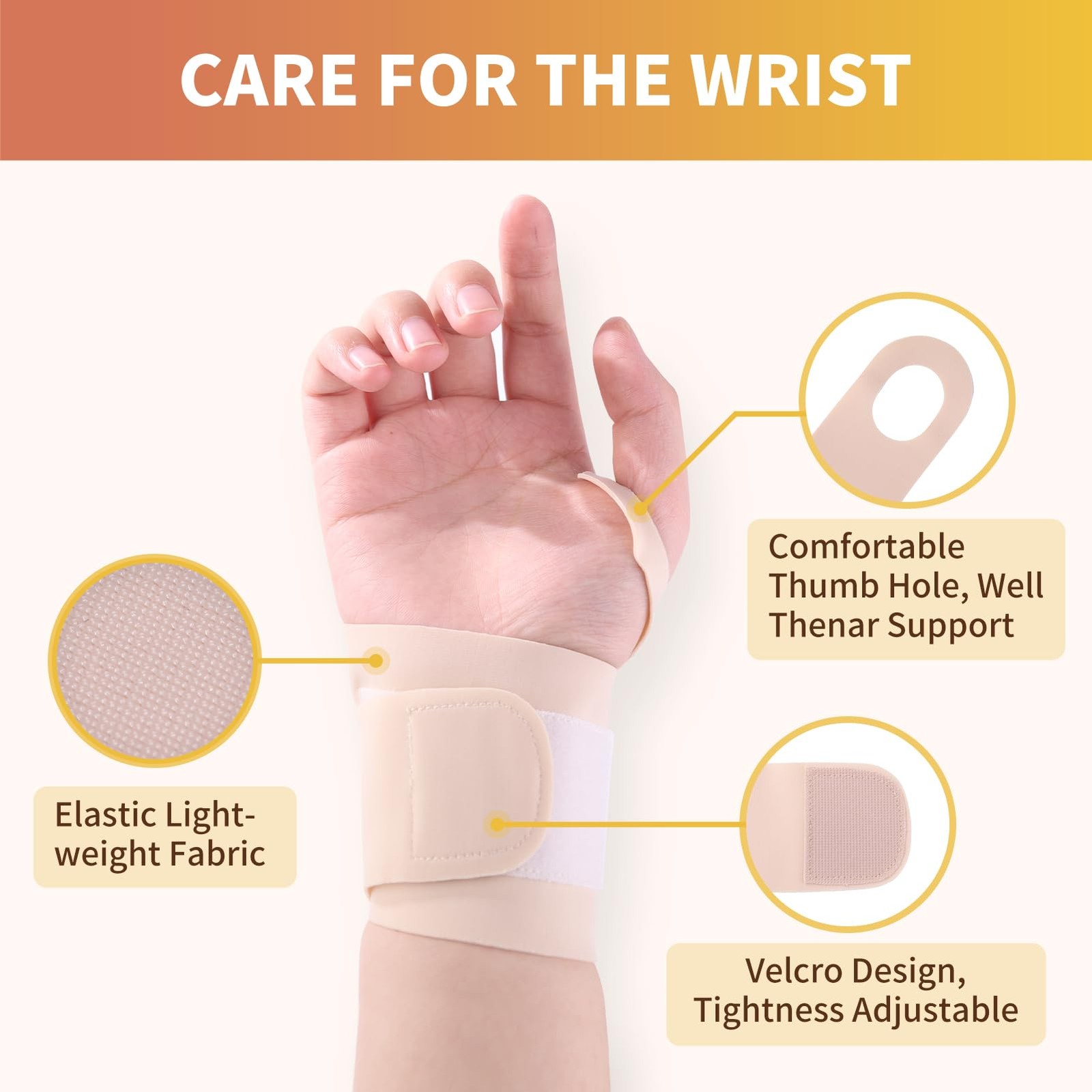 2 PCS Beige Breathable Wrist Brace, Elastic Band, Carpal Tunnel Support, Sprain