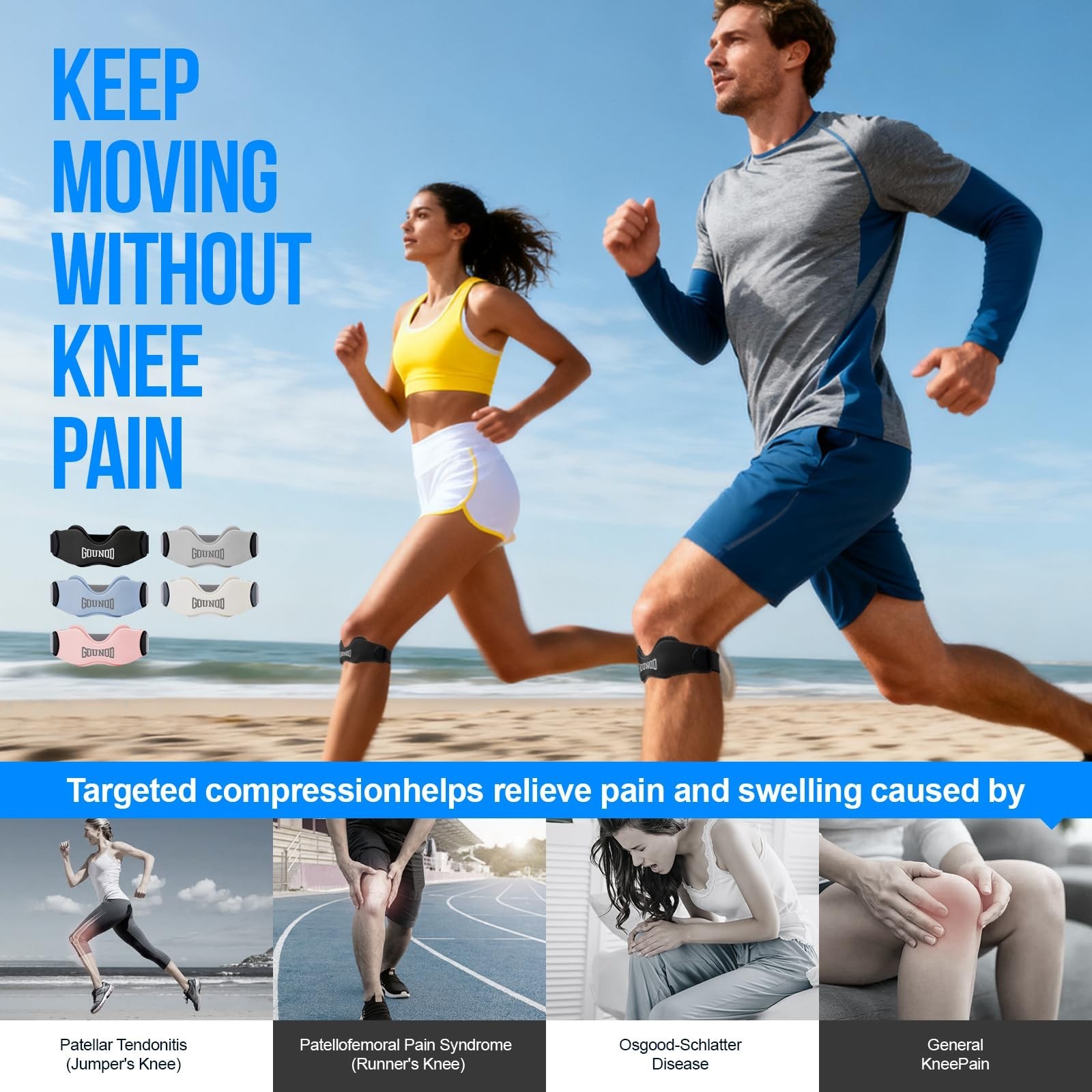 Patellar Tendon Support Strap 2 Pack – Silicone Knee Brace for Pain Relief, Spor