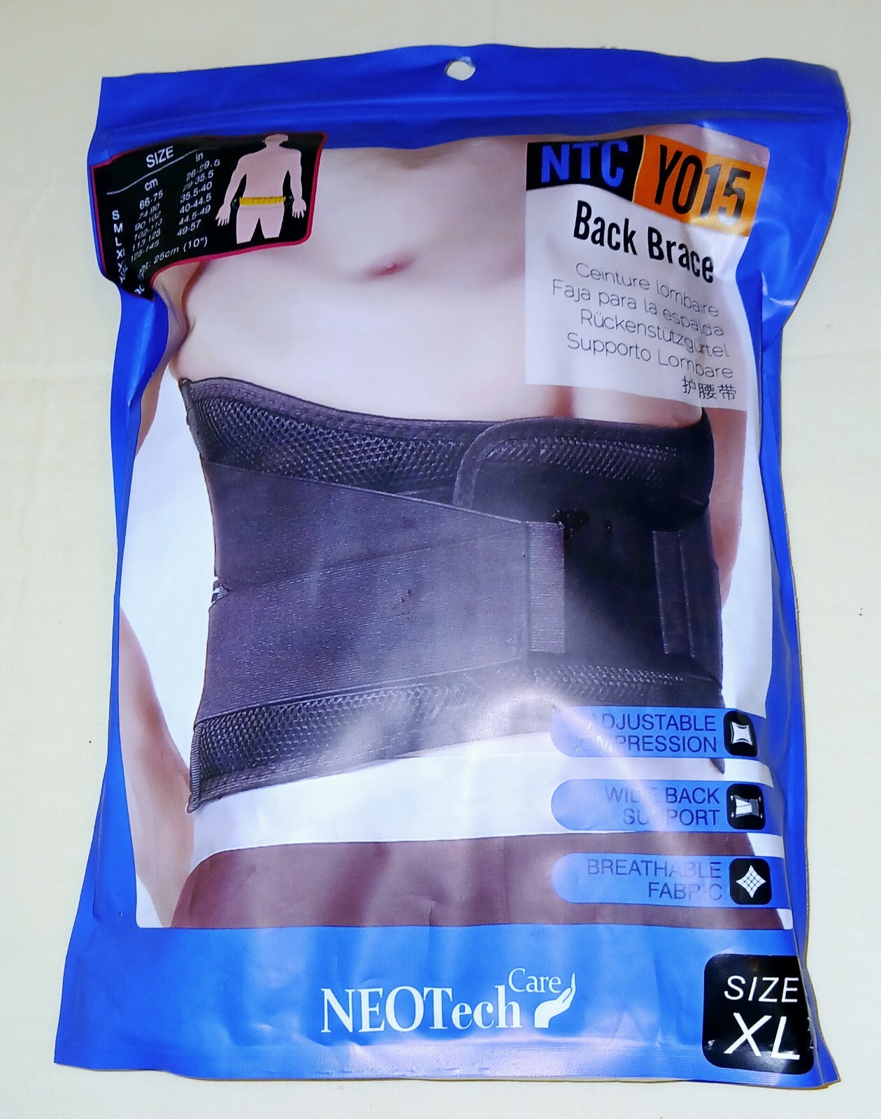 Neotech Care NTC Y015 Back Brace Support Adjustable Compression XL Black Sealed