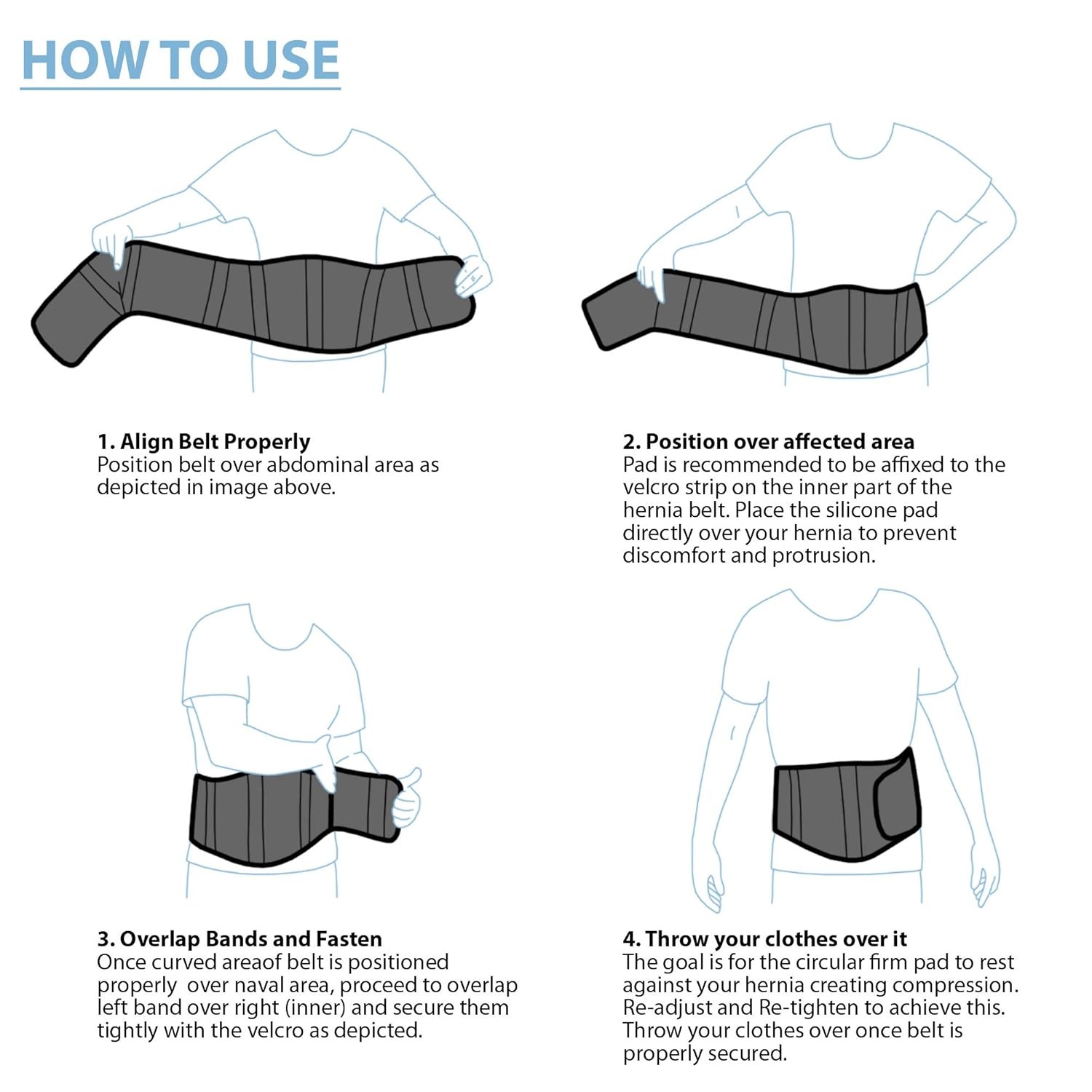 Ergonomic Abdominal Support Hernia Belt for Men & Women Black Size L/XXL