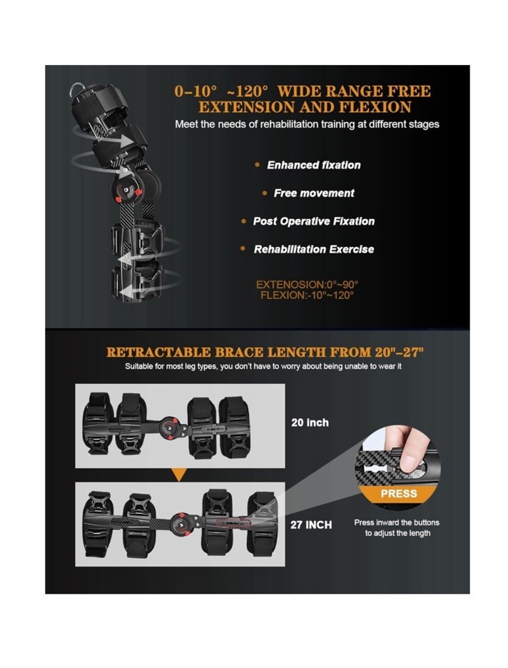 Carbon Fiber Unloader Knee Brace,HingedBrace Knee Immobilizer left & right adult