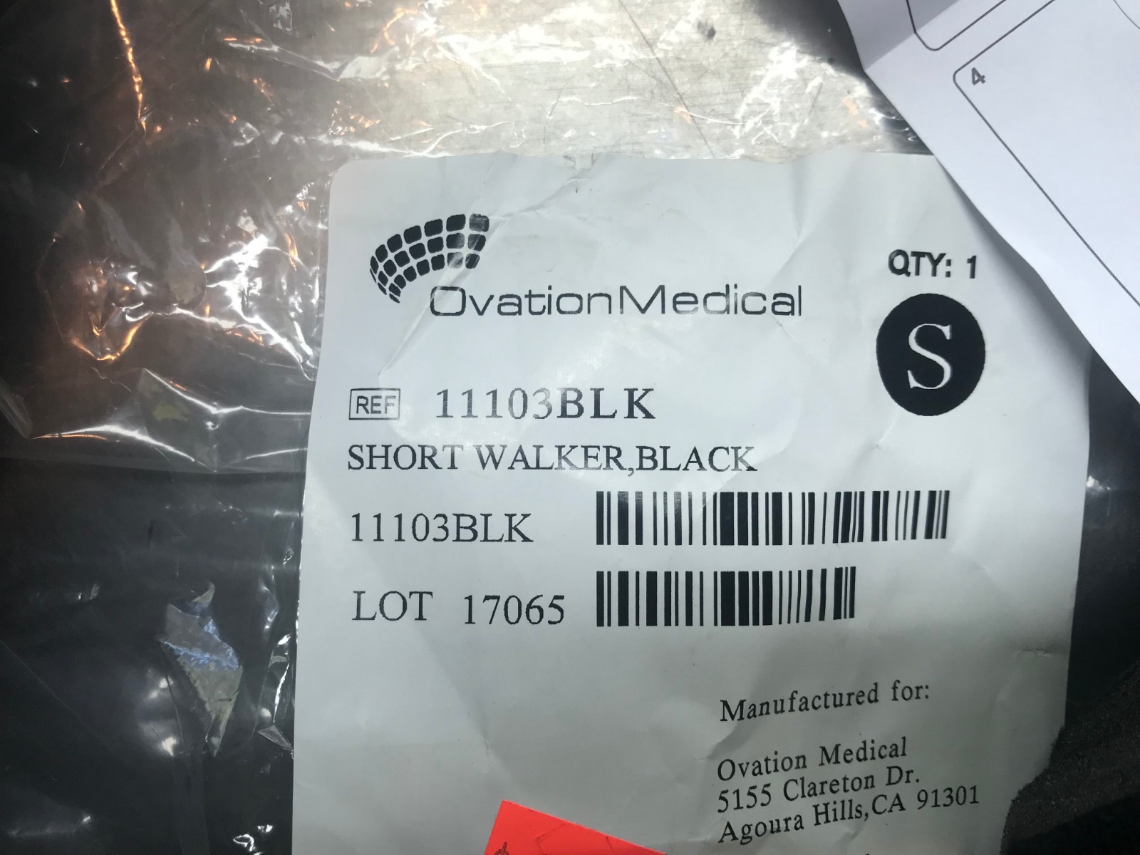 11103 Ovation Medical Pneumatic Shockpod Short Walker Brace SMALL Black