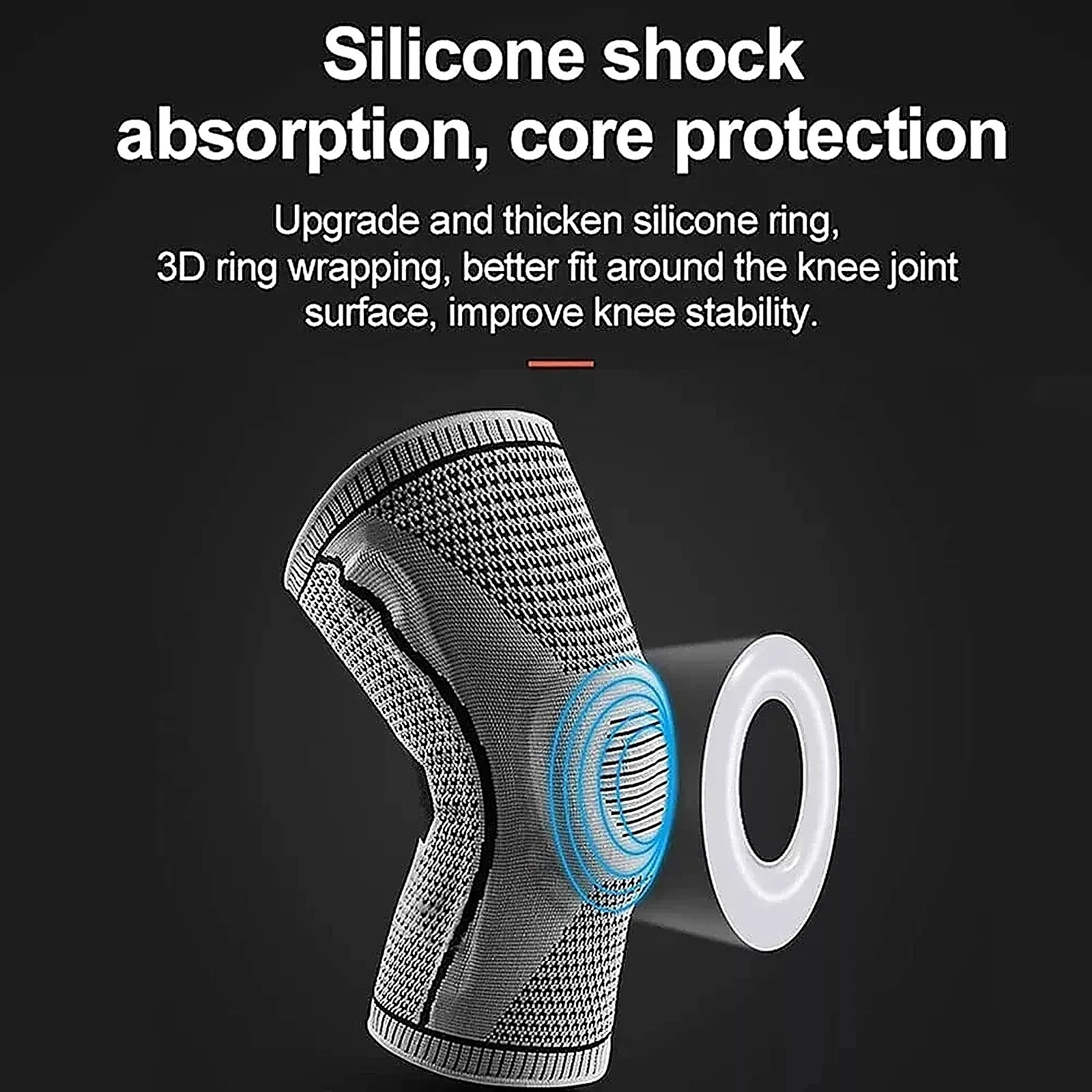 Silicone Knee Sleeve Compression Brace Support Sport Joint Pain Arthritis Relief