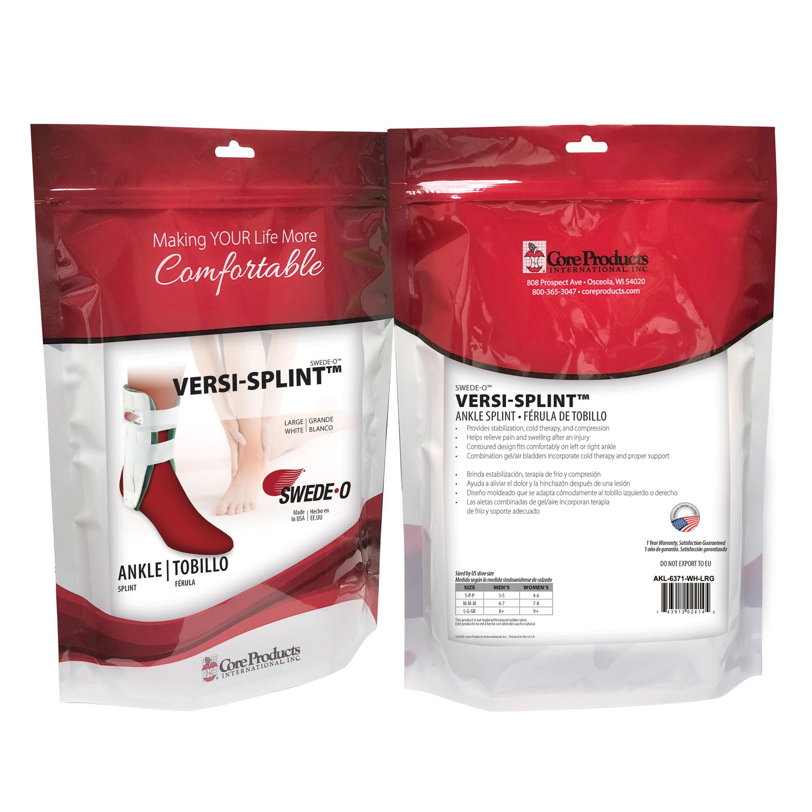 Swede-O Versi-Splint Ankle Splint Stabilization Cold Therapy Air Compression