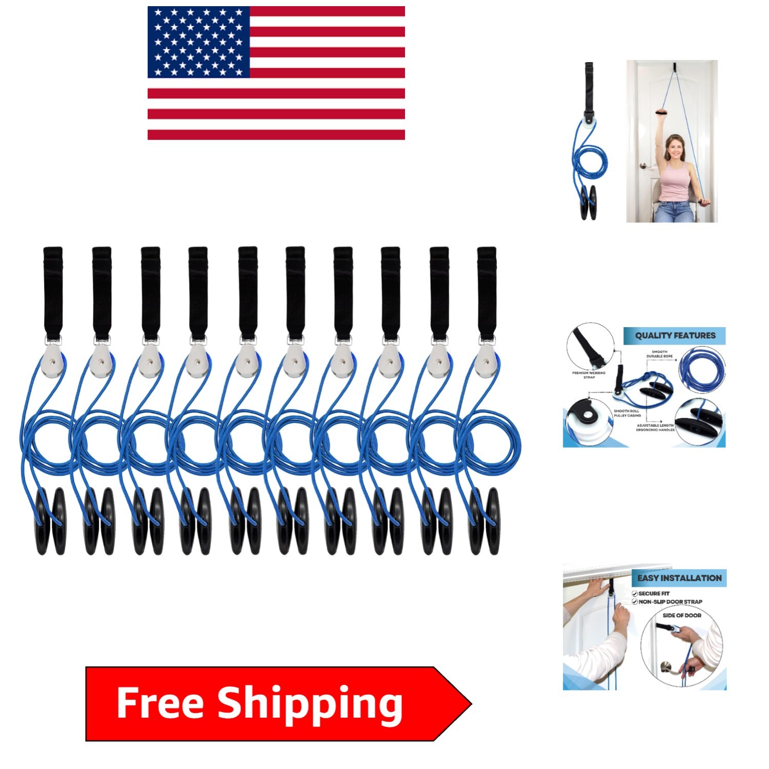 Portable Shoulder Pulley System with Guide – Improve Strength & Range – 10 Piece