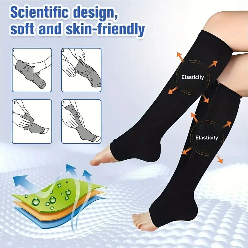 3Pair Open Toe Compression Socks 20-30mmHg Calf Leg Ankle Support Stocking–