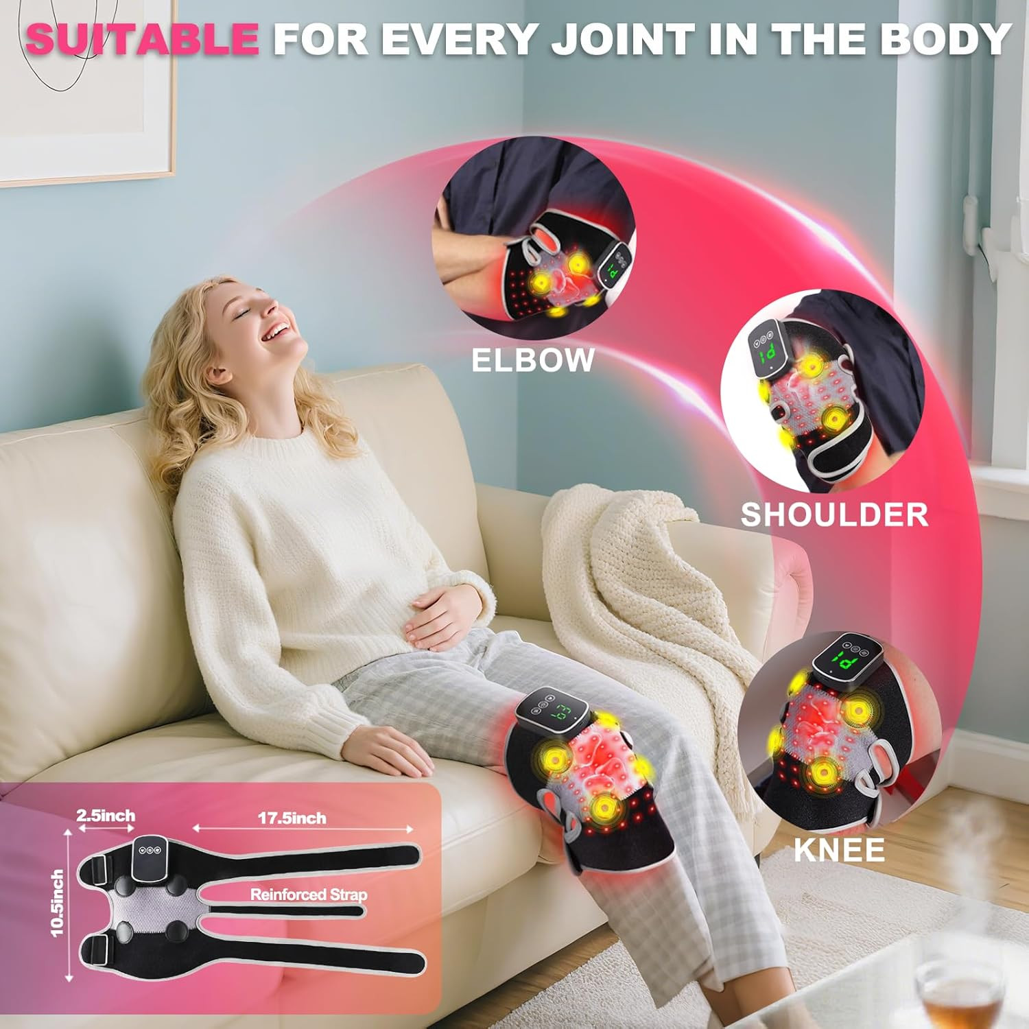 3-in-1 Heated Knee Brace with Red Light Therapy & Vibration Massage Relief
