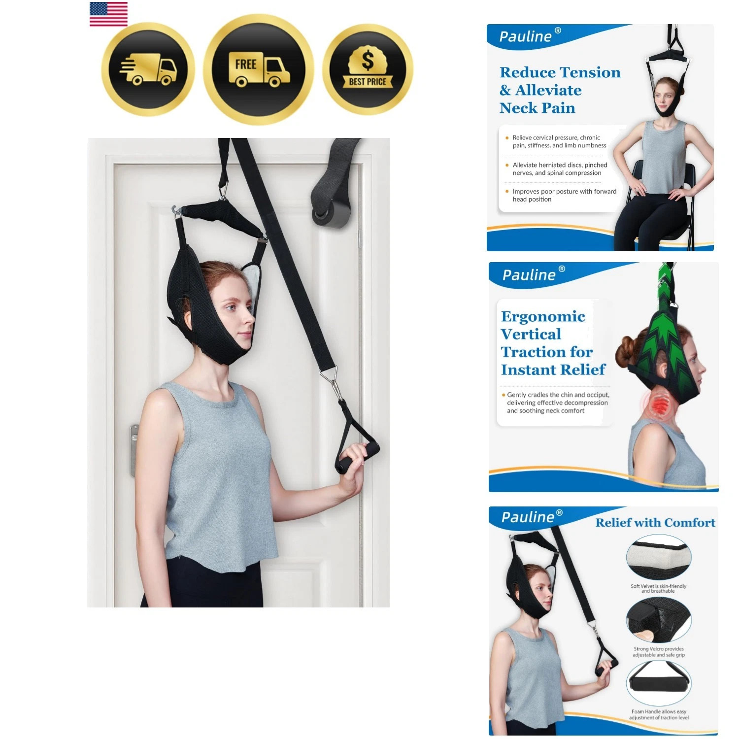 Cervical Neck Traction Pain Relief Device Over Door Portable Stretcher Hammock