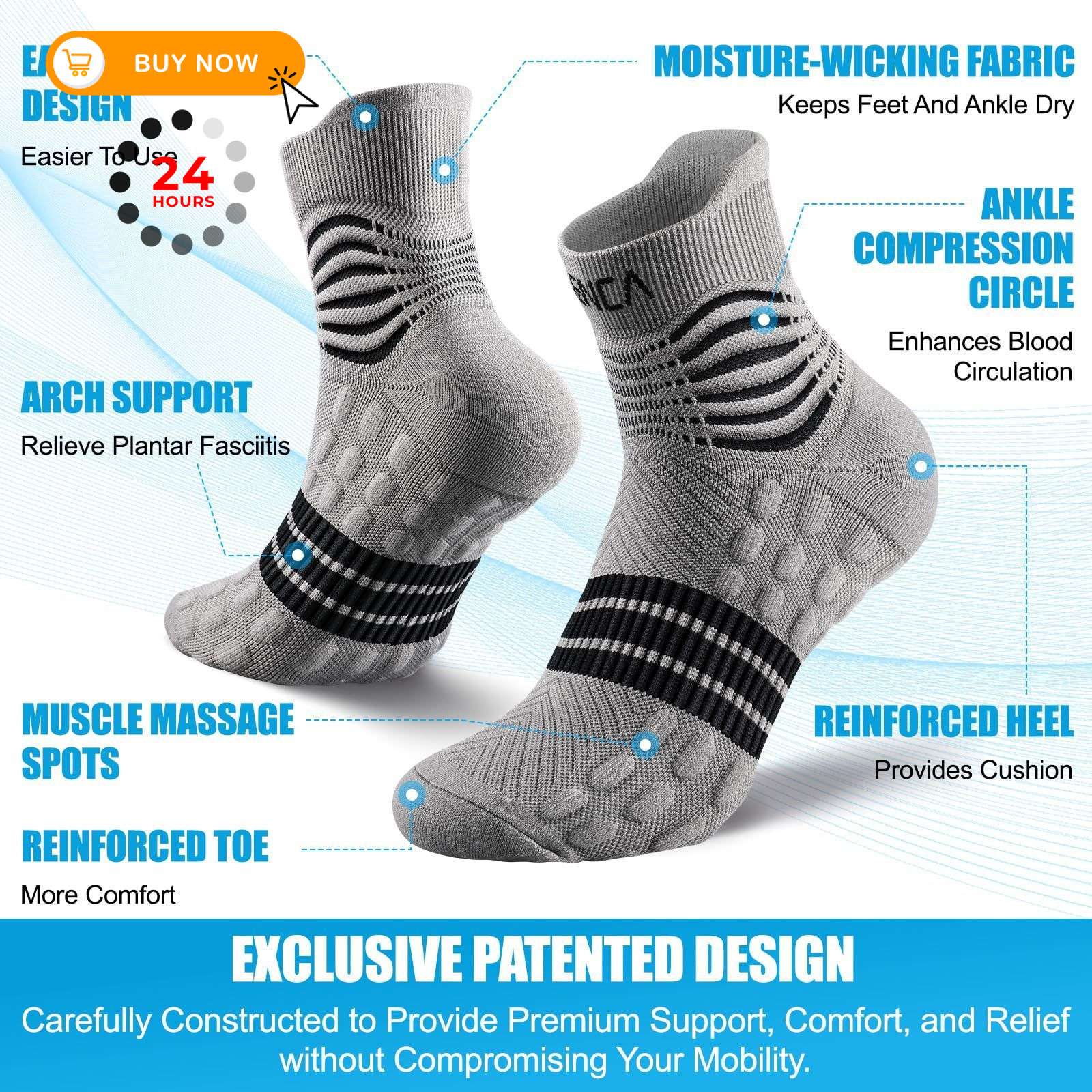 NEENCA Professional Compression Socks, Medical Athletic Large, gray carbon