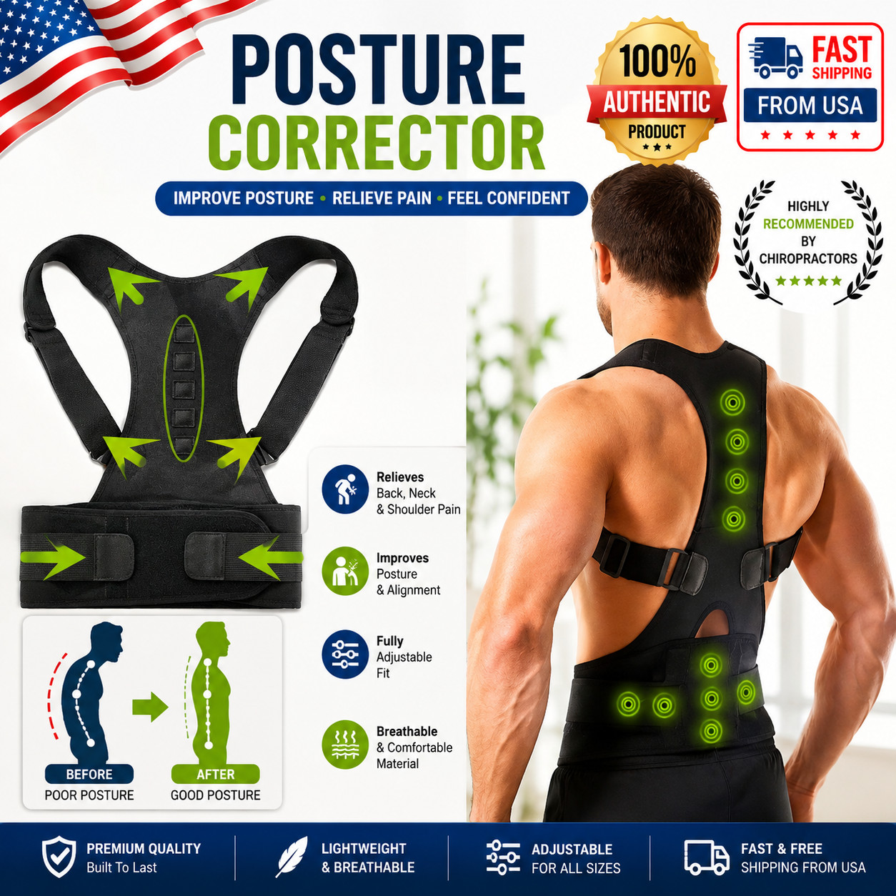Posture Corrector Support Magnetic Back Shoulder Brace Belt Band For Men Women