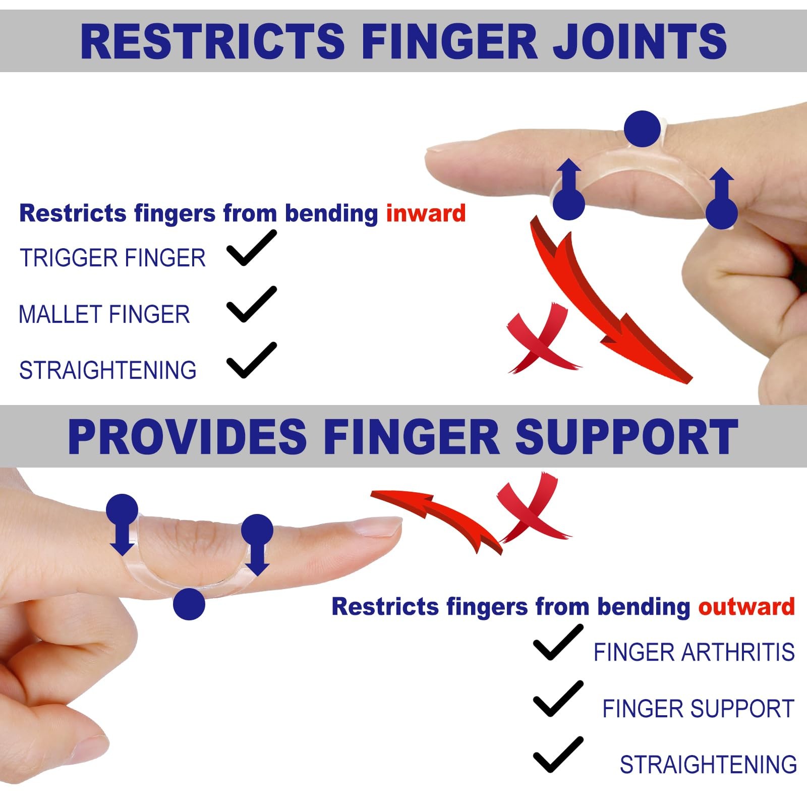 10Pcs Clear Oval Finger Splints & Sleeves Kit, 6 Graduated Trigger Finger Splint
