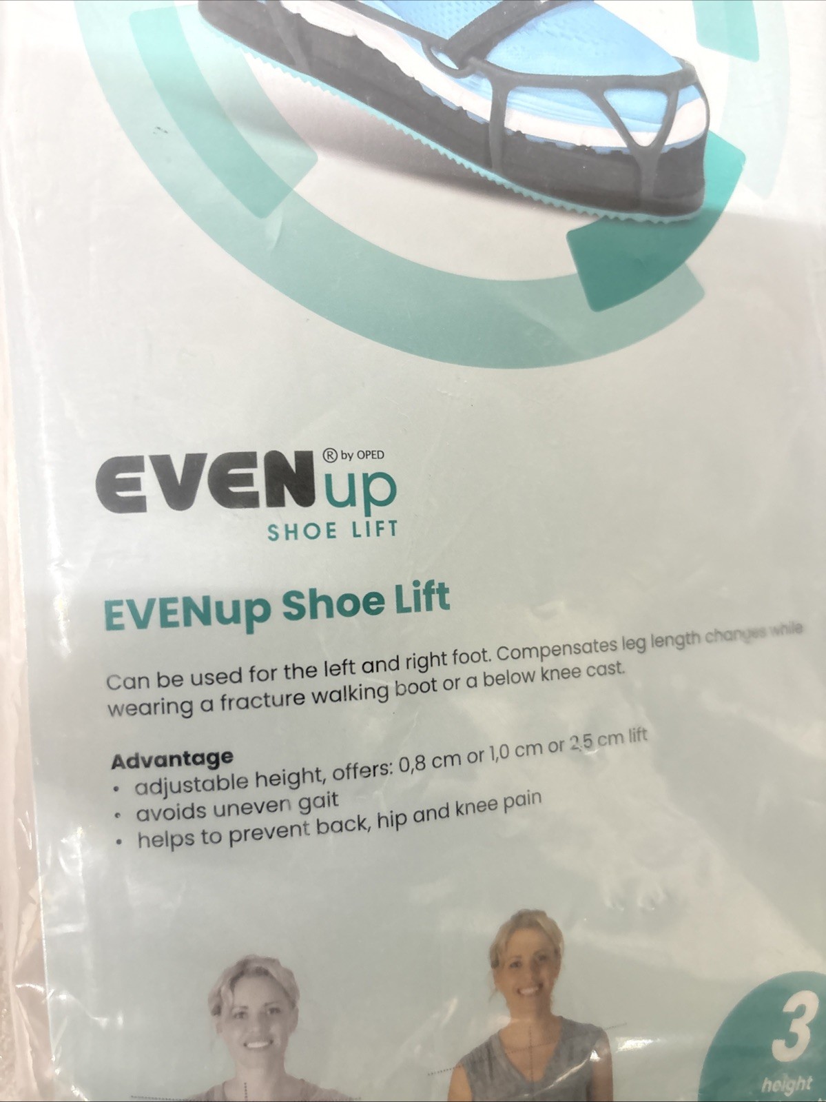 OPED Even Up Shoe Lift with 3 Height Adjustments 3/8”, 5/8”, 1 3/8” Sz Large