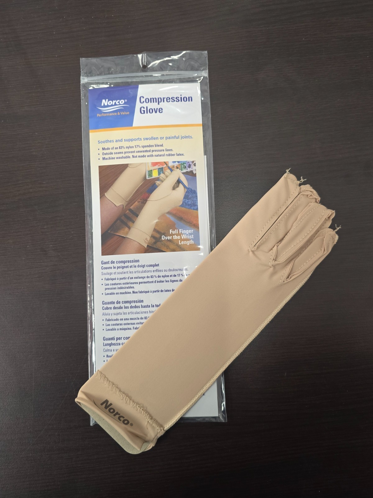 Norco Compression Glove – NEW X-Small RIGHT Full Finger, Over the Wrist Lengt