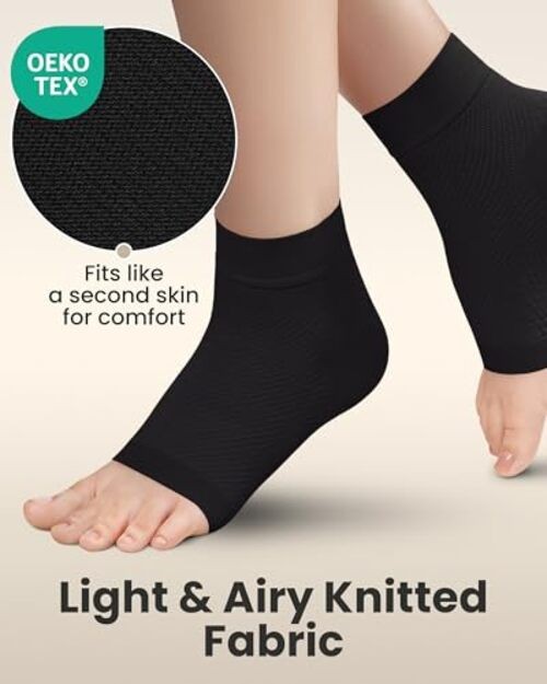 Ankle Compression Sleeve – 1-Pair, Plantar Fasciitis Large Black / 1 Pair