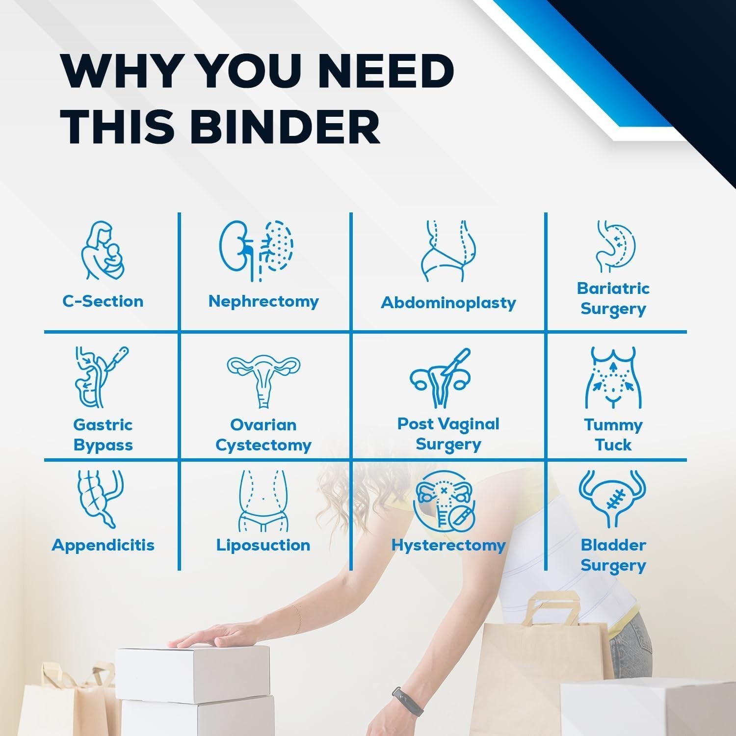 Abdominal Binder 12″ 4-Panel Compression Belt for Hernia, Back Pain, Recovery