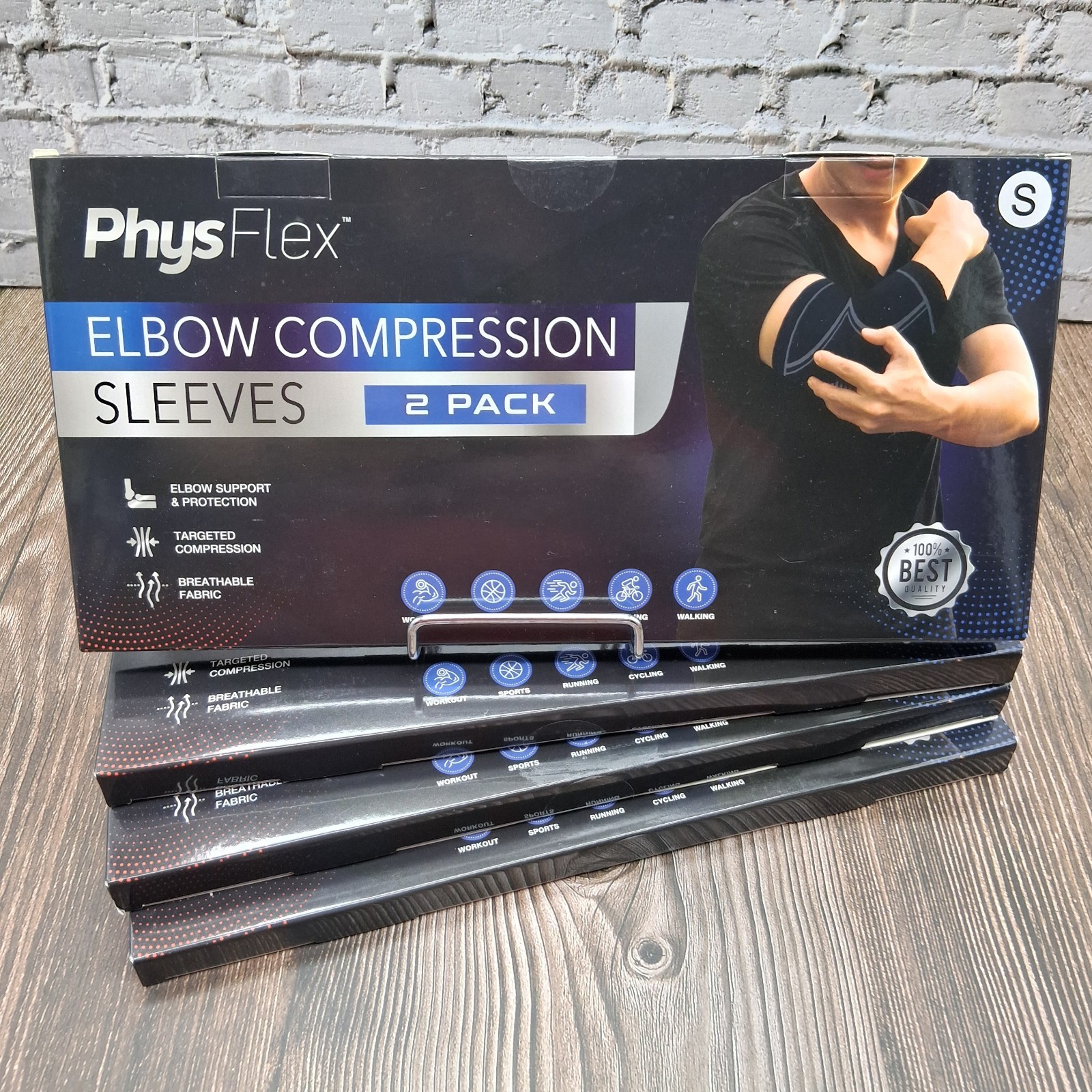 Lot Of 4 PhysFlex Elbow Compression Sleeves 2 Pack Size Small Brand New