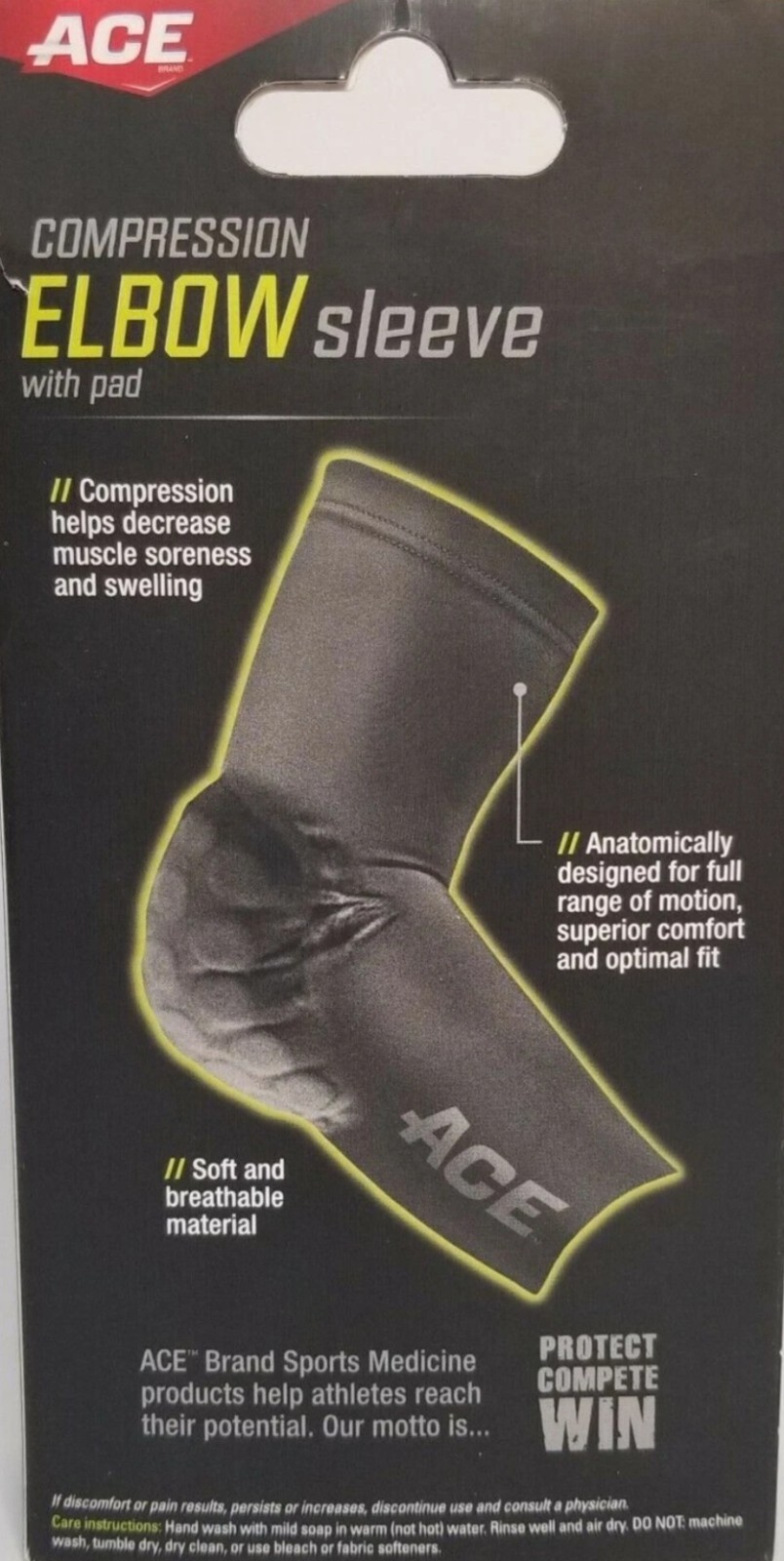 ACE Compression Elbow Sleeve Pad Abrasion Protection Breathable S/M or L/XL NEW
