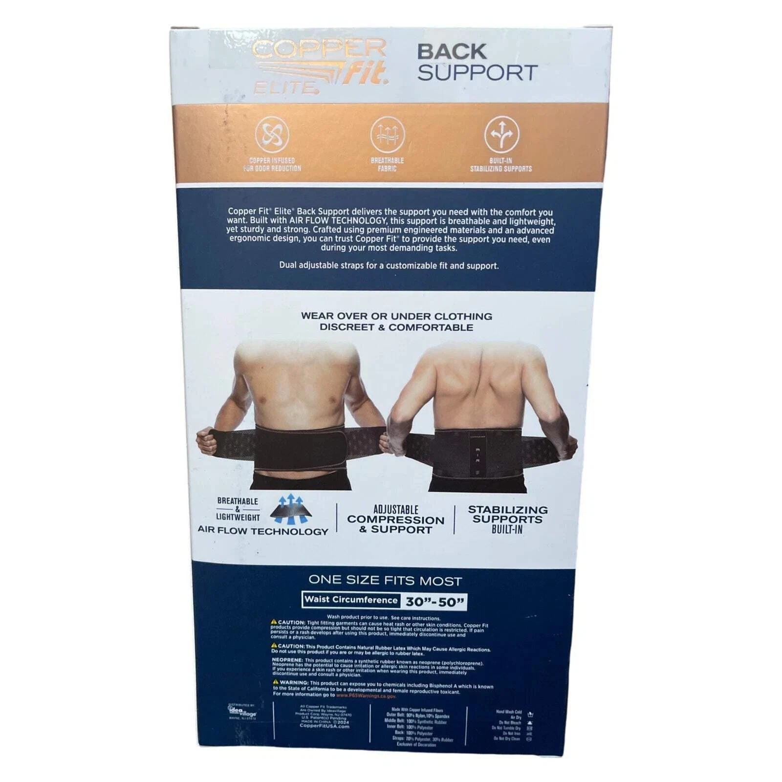 Copper Fit Elite Back Support AirFlow Adjustable 30-50 NEW