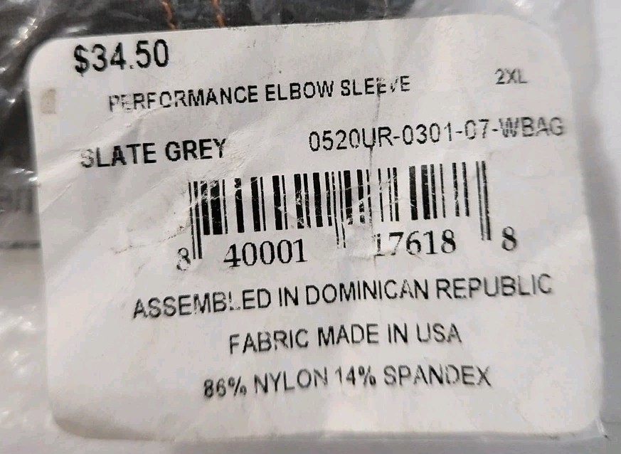 Tommy Copper Performance Elbow Sleeve, Copper Infused, Slate Grey, Size 2XL, NEW