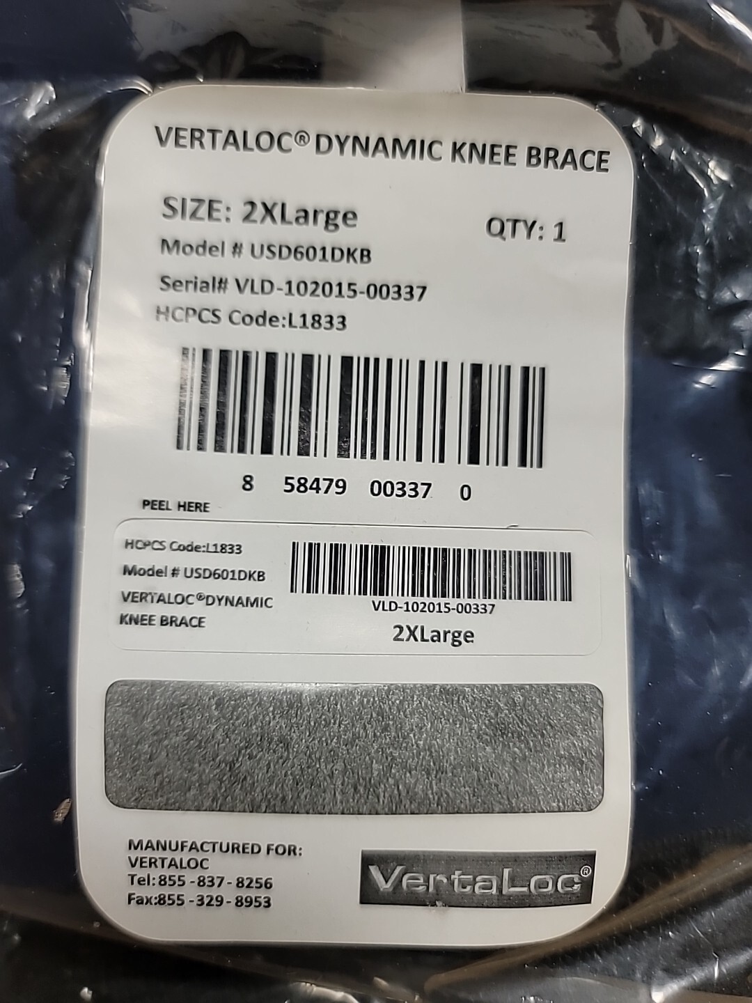 Vertaloc Dynamic Knee Brace Size 2X Model USD601DKB Blue