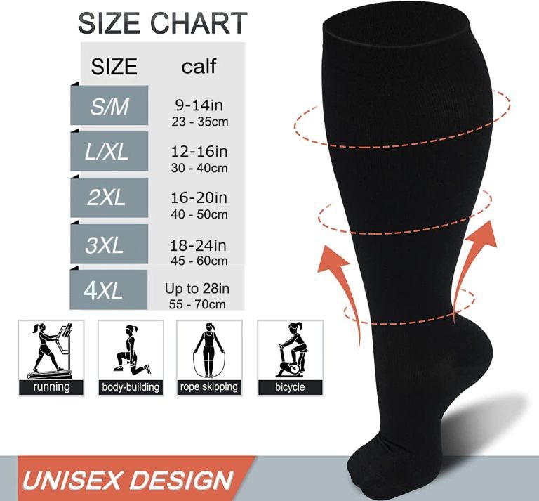 Extra Wide Plus Size Compression Socks for Women & Men Calf Support S-XXL 3XL