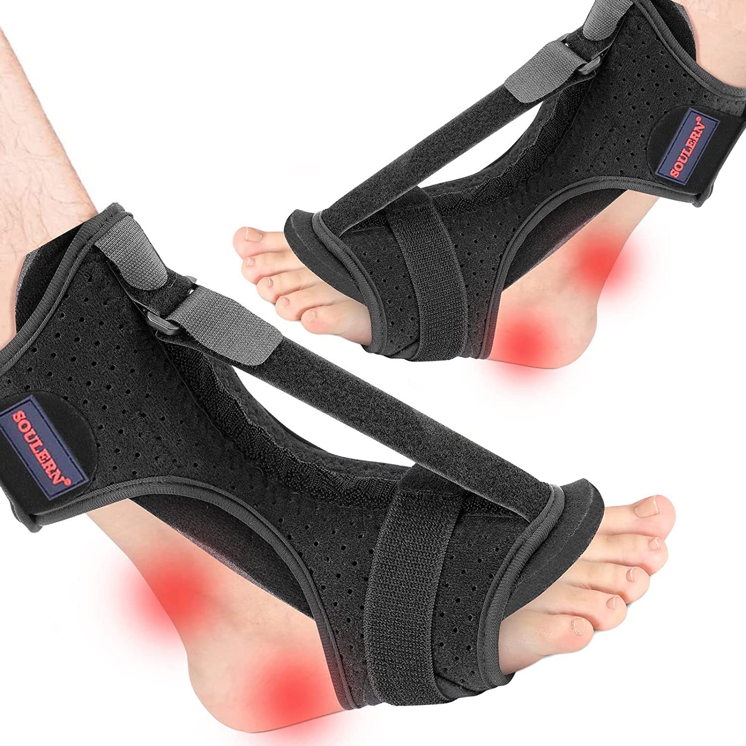 soulern 2 Pack Plantar Fasciitis Night Splint Drop Foot One Size, Black