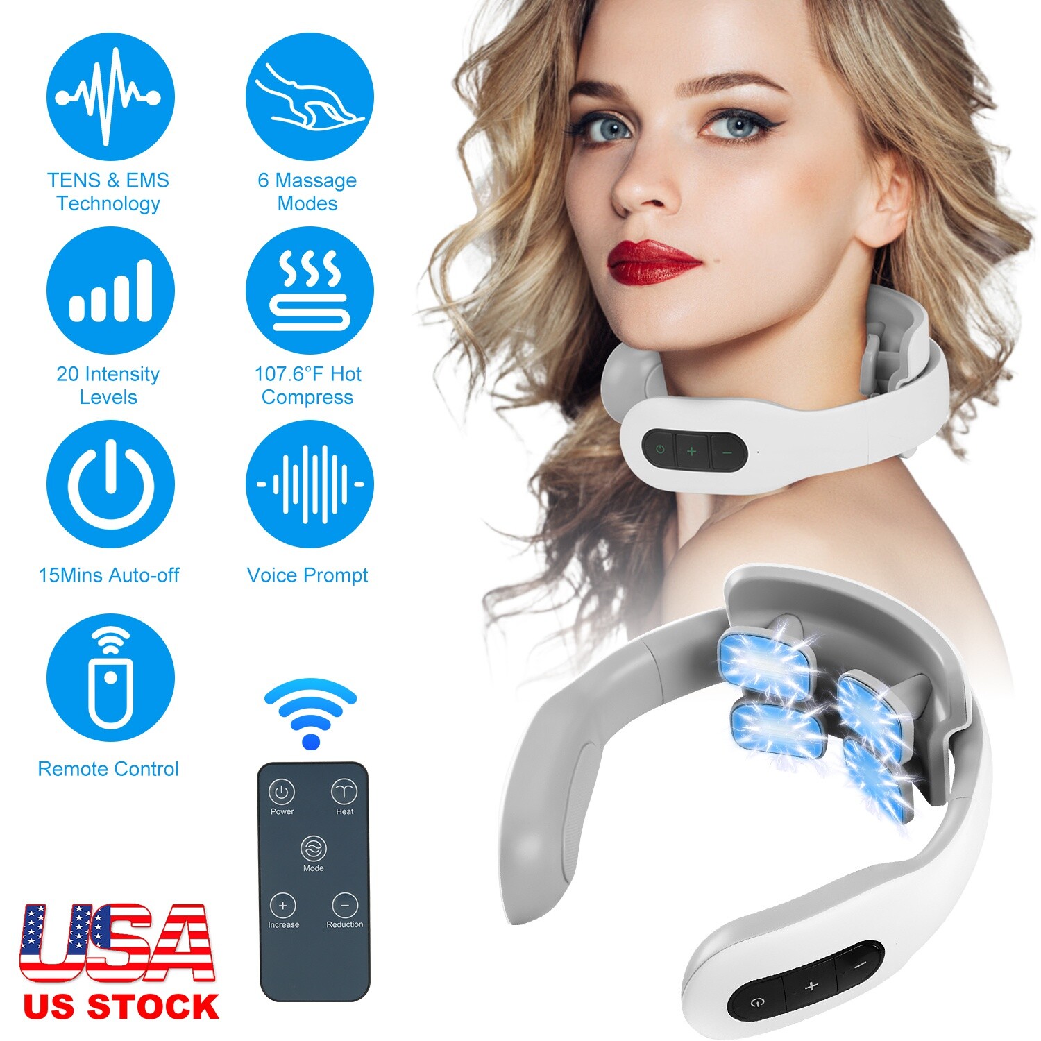 Cordless Portable Rechargeable Neck Massager w/ Heat -Back and Neck Massager