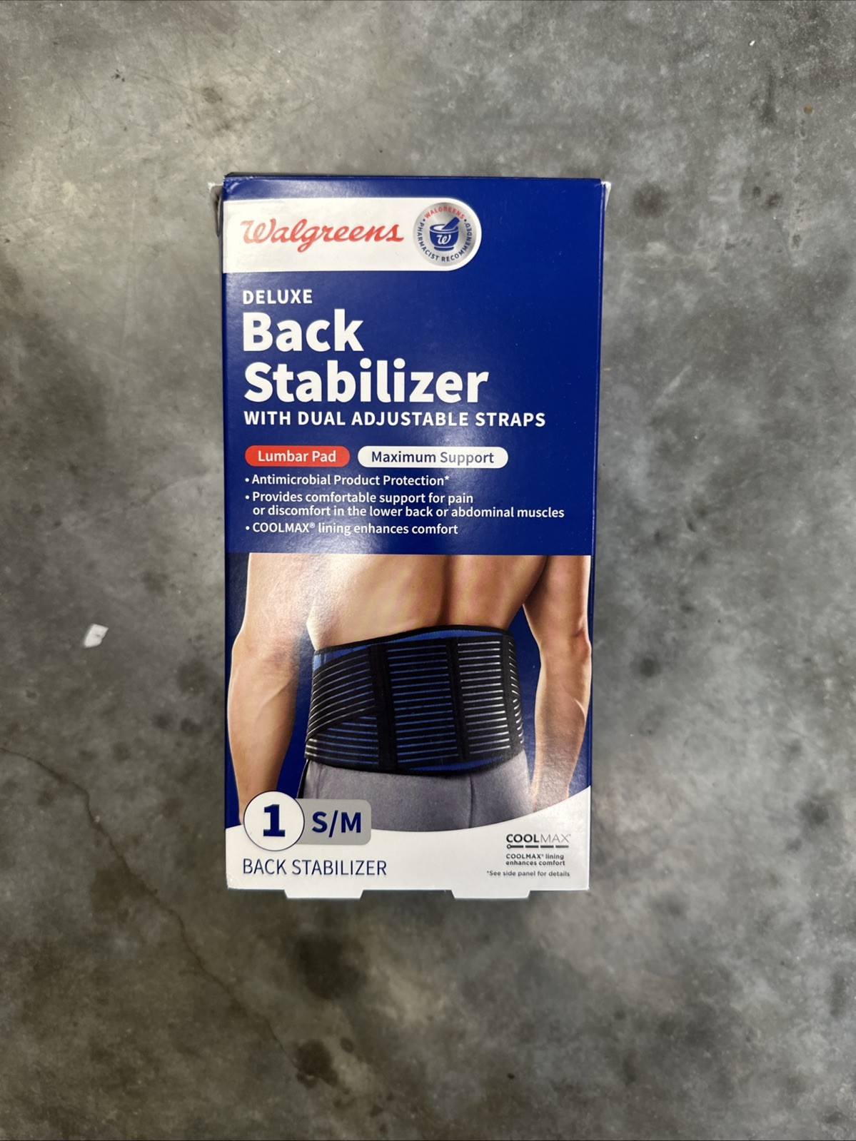 Walgreens Deluxe Back Stabilizer Support Belt Dual Adjustable Straps Size S/M