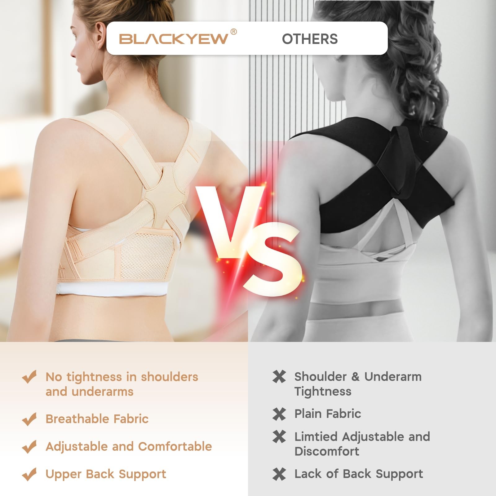 BLACKYEW Back Brace Posture Corrector for Women and Men, Adjustable L, Beige