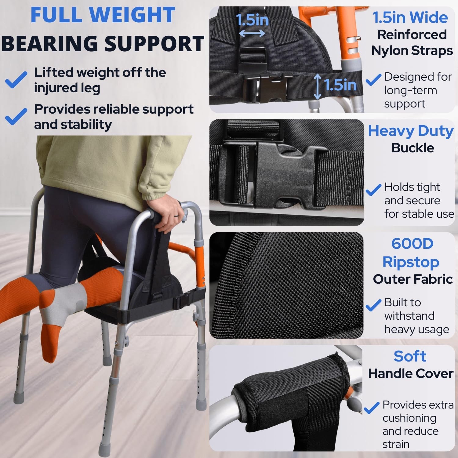 Lightweight Knee Sling for Walker – Perfect Knee Support for Foot/Ankle Injuries