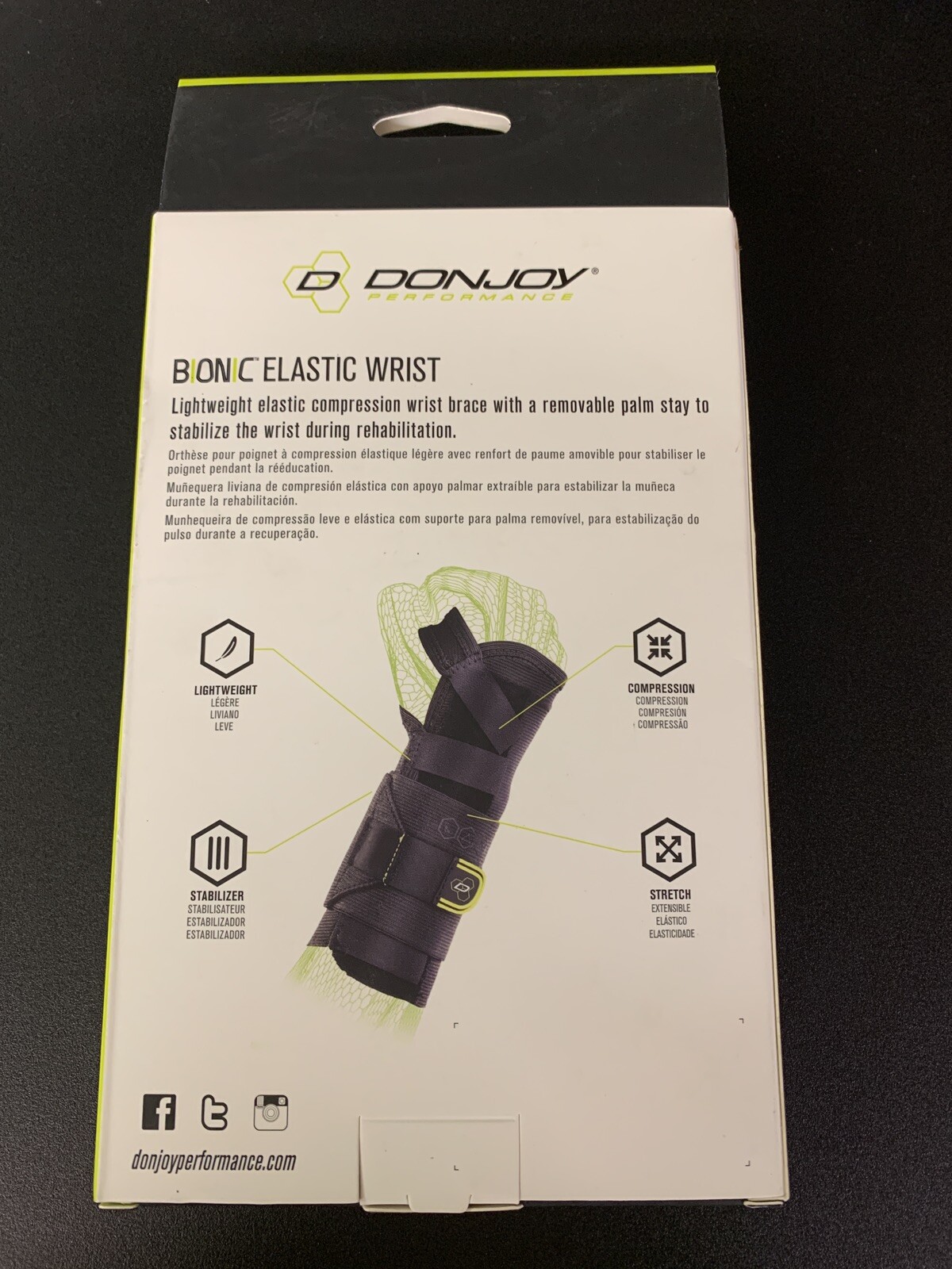 Donjoy Bionic Elastic Compression Right Wrist Brace W/Removable Palm Stay SzM/L