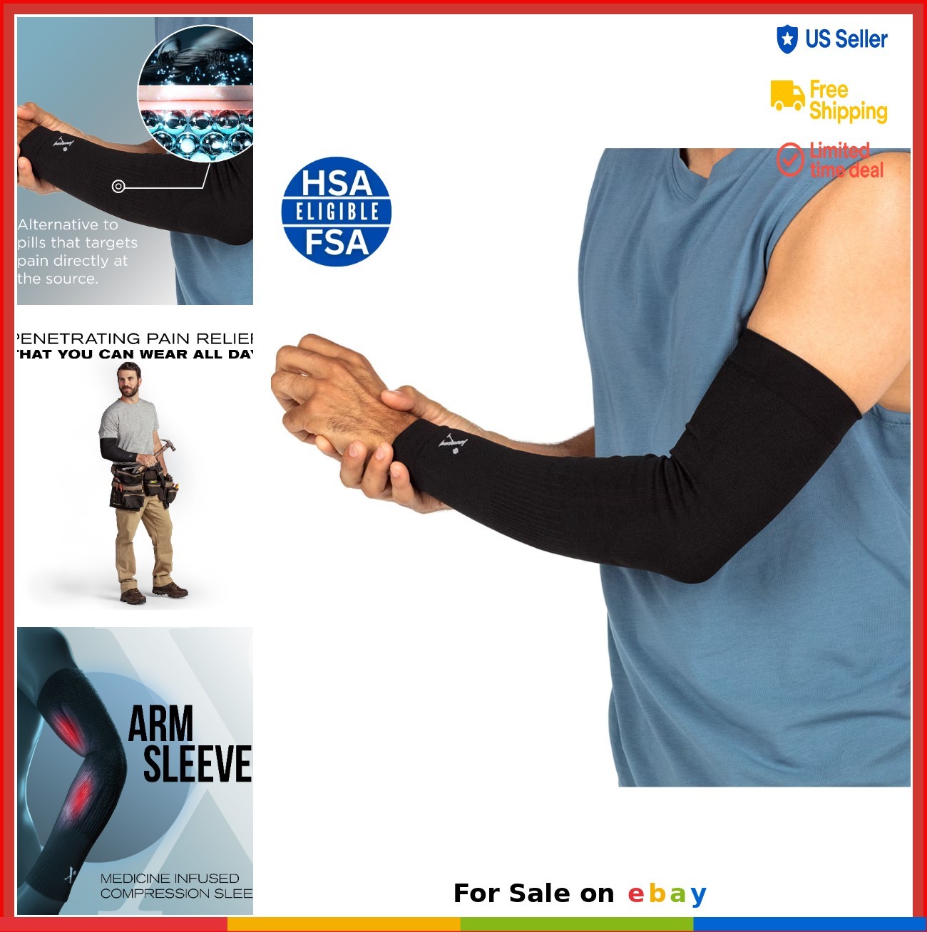 Pain Relieving Arm Compression Sleeve One Size Elbow Support Capsaicin Infused