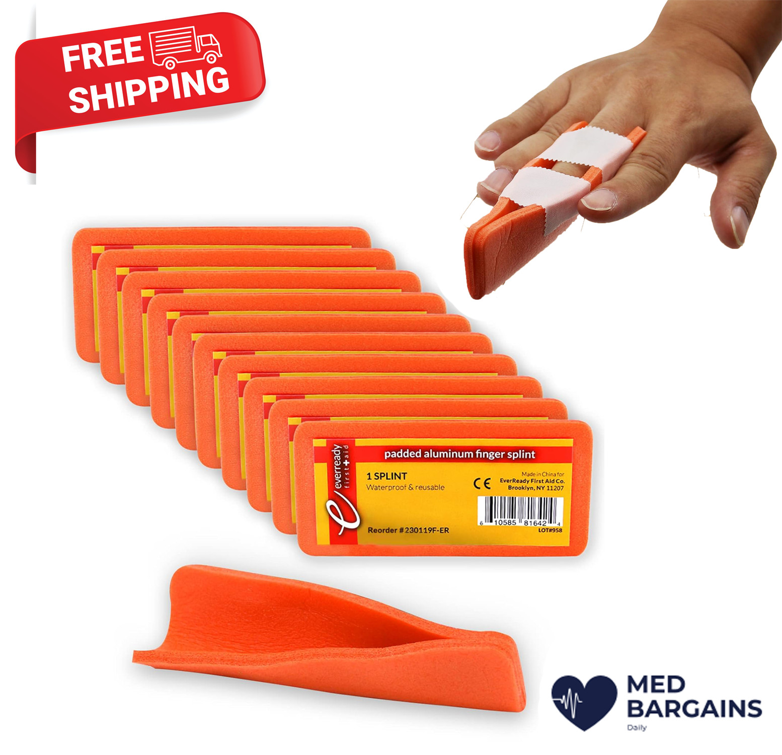 Ever Ready First Aid Padded Aluminum Finger Splints 4″ x 2″