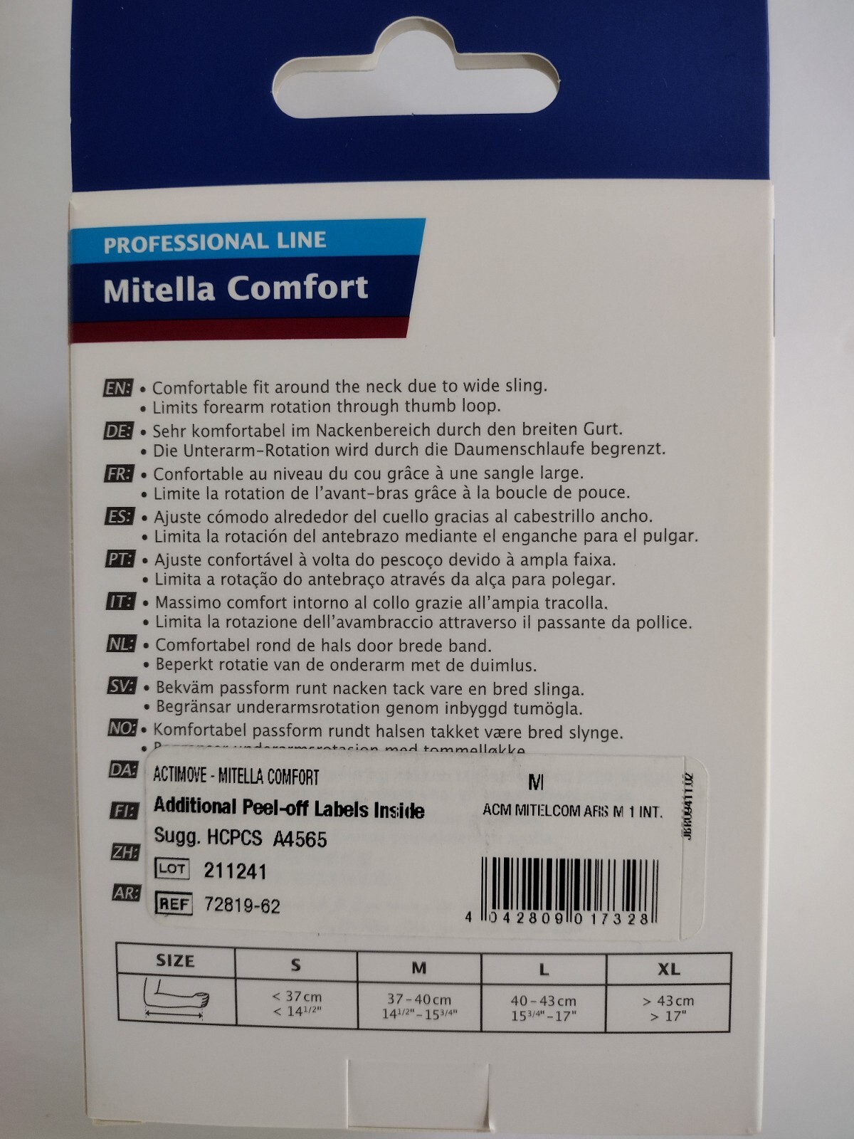 Actimove Mitella Comfort Arm Sling Medium M Professional line Blue New