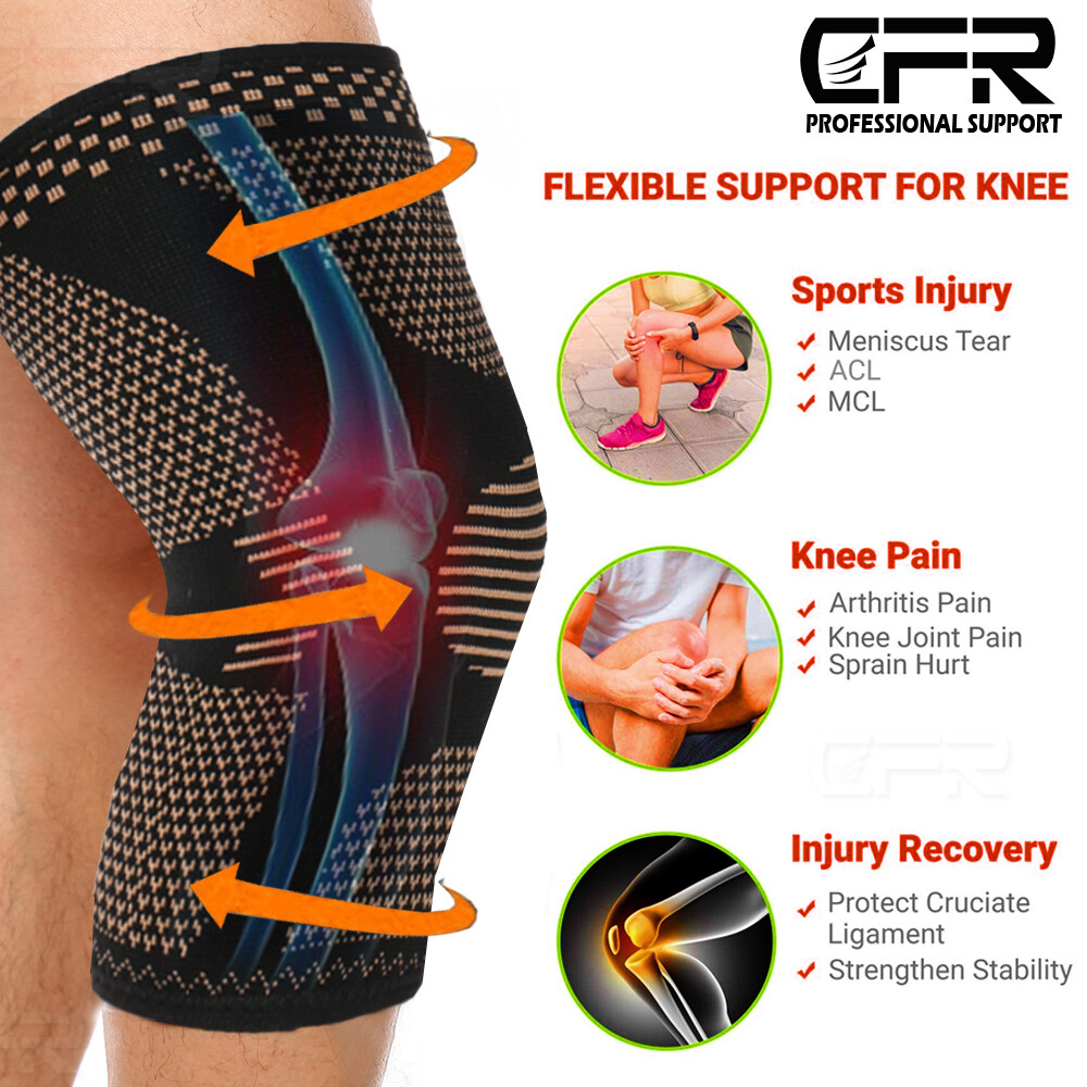 Knee Sleeve Compression Brace Copper Support For Sports Joint Pain Arthritis Gym