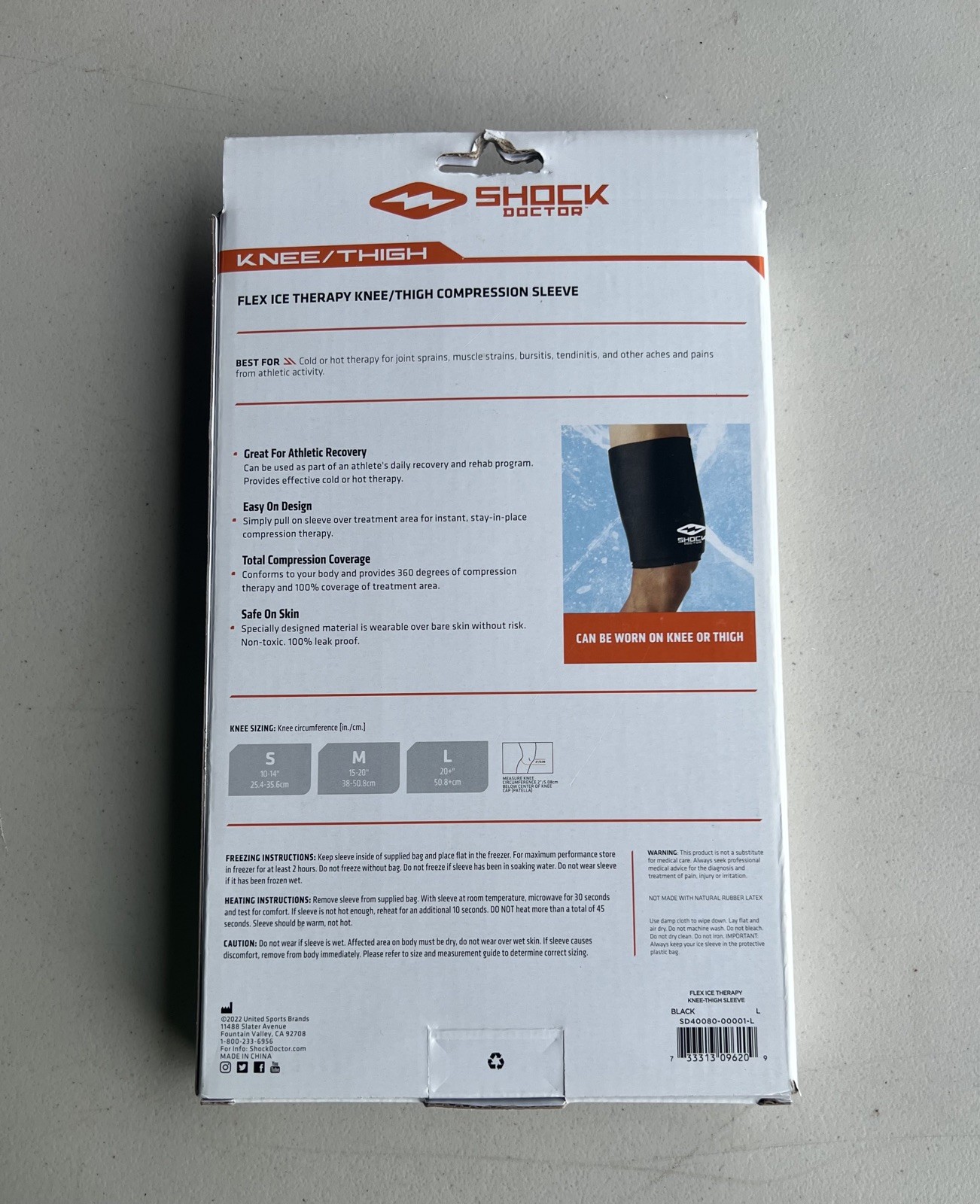 Shock Doctor Recovery Flex Ice Therapy Knee Thigh Compression Sleeve Large new